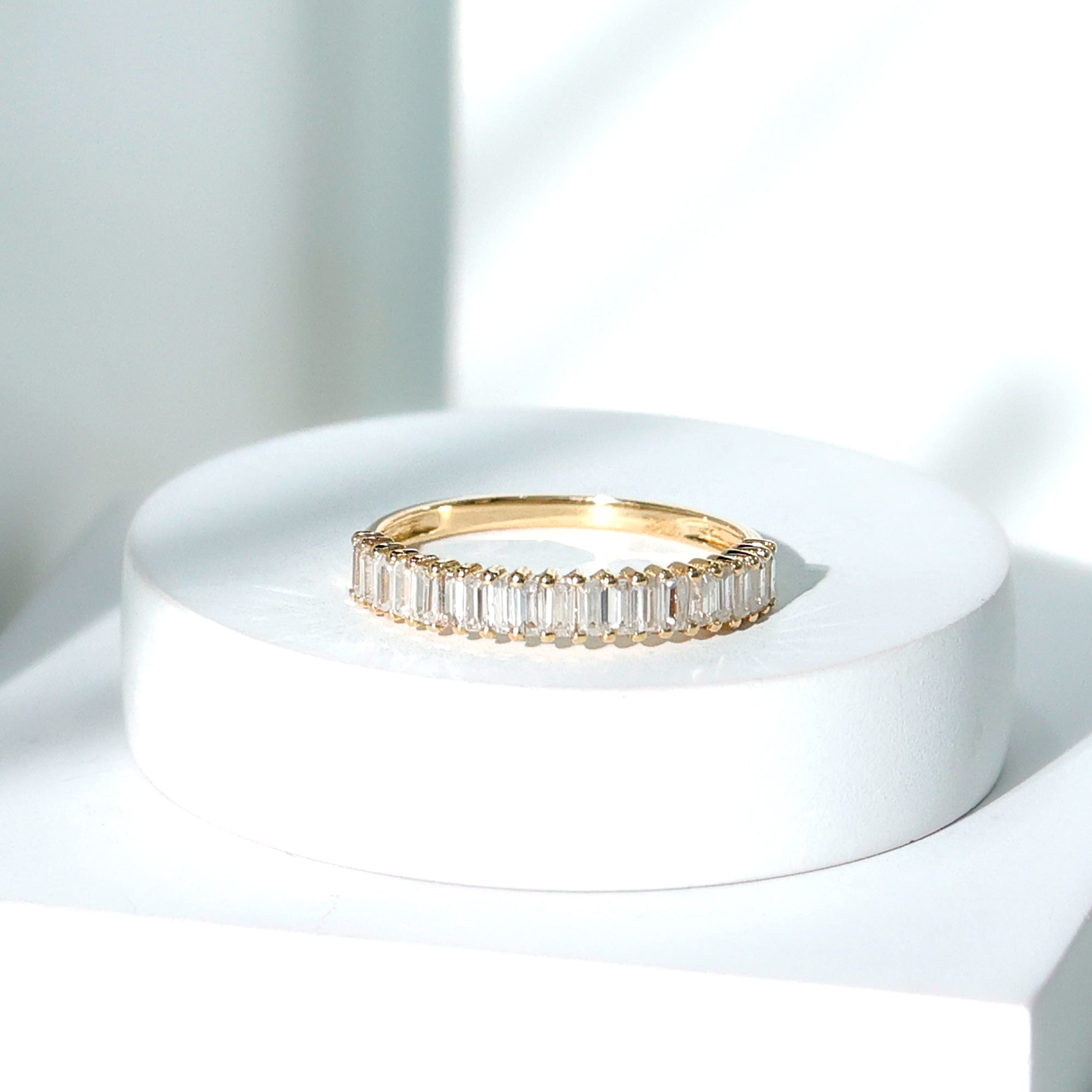 Certified Baguette Cut Moissanite Half Eternity Band Ring D-VS1 - Rosec Jewels