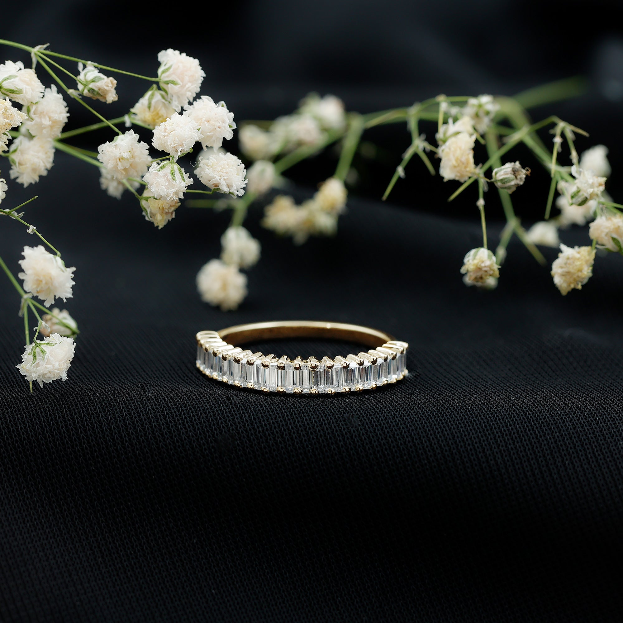 Certified Baguette Cut Moissanite Half Eternity Band Ring D-VS1 - Rosec Jewels