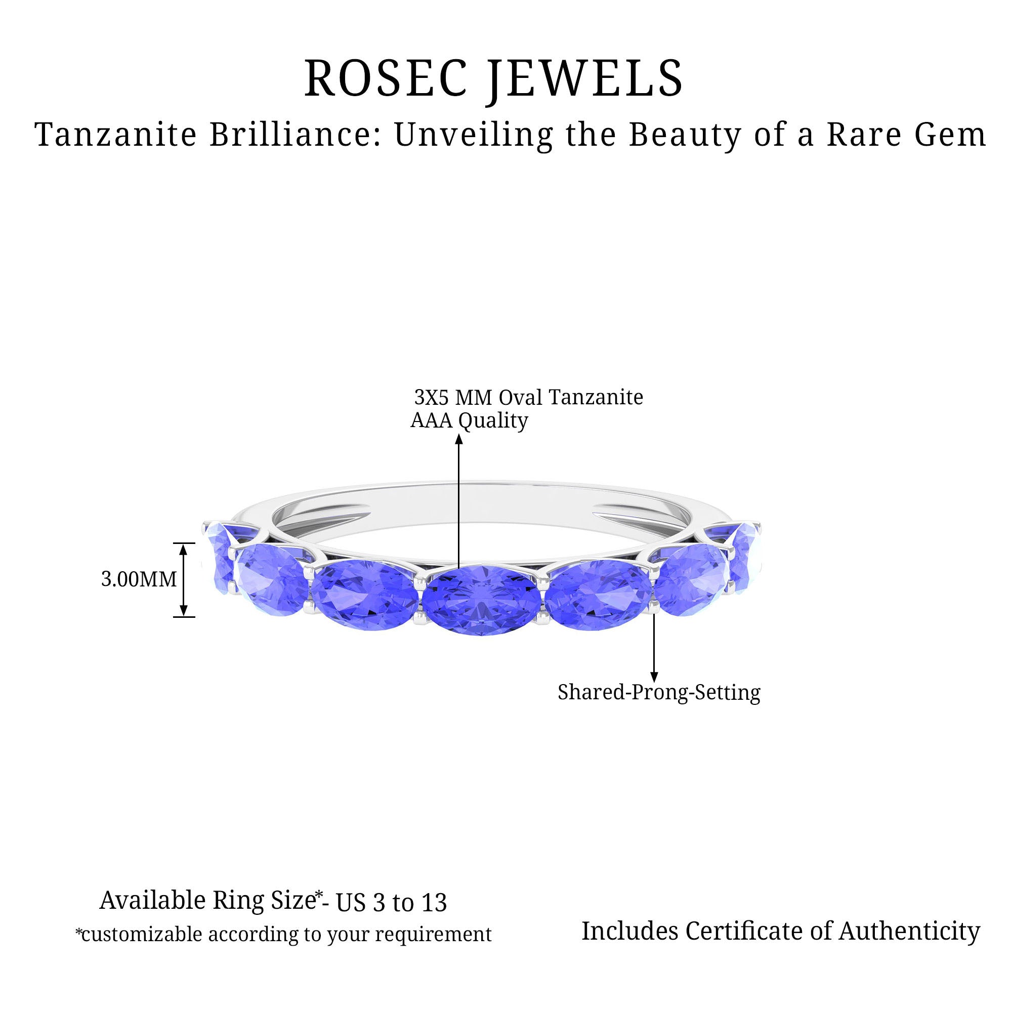 Oval Shape Tanzanite East West Eternity Band Ring AAA - Rosec Jewels