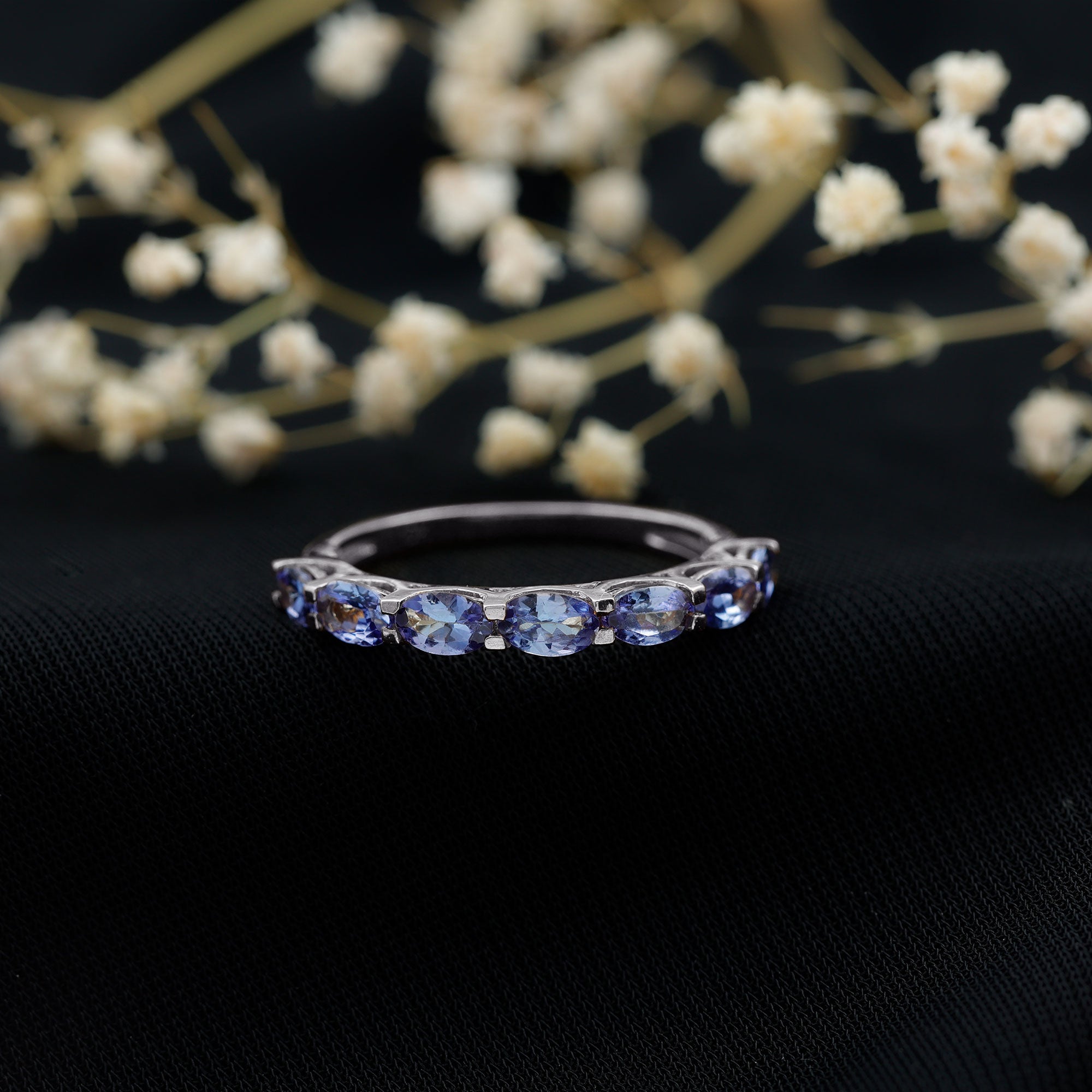 Oval Shape Tanzanite East West Eternity Band Ring AAA - Rosec Jewels