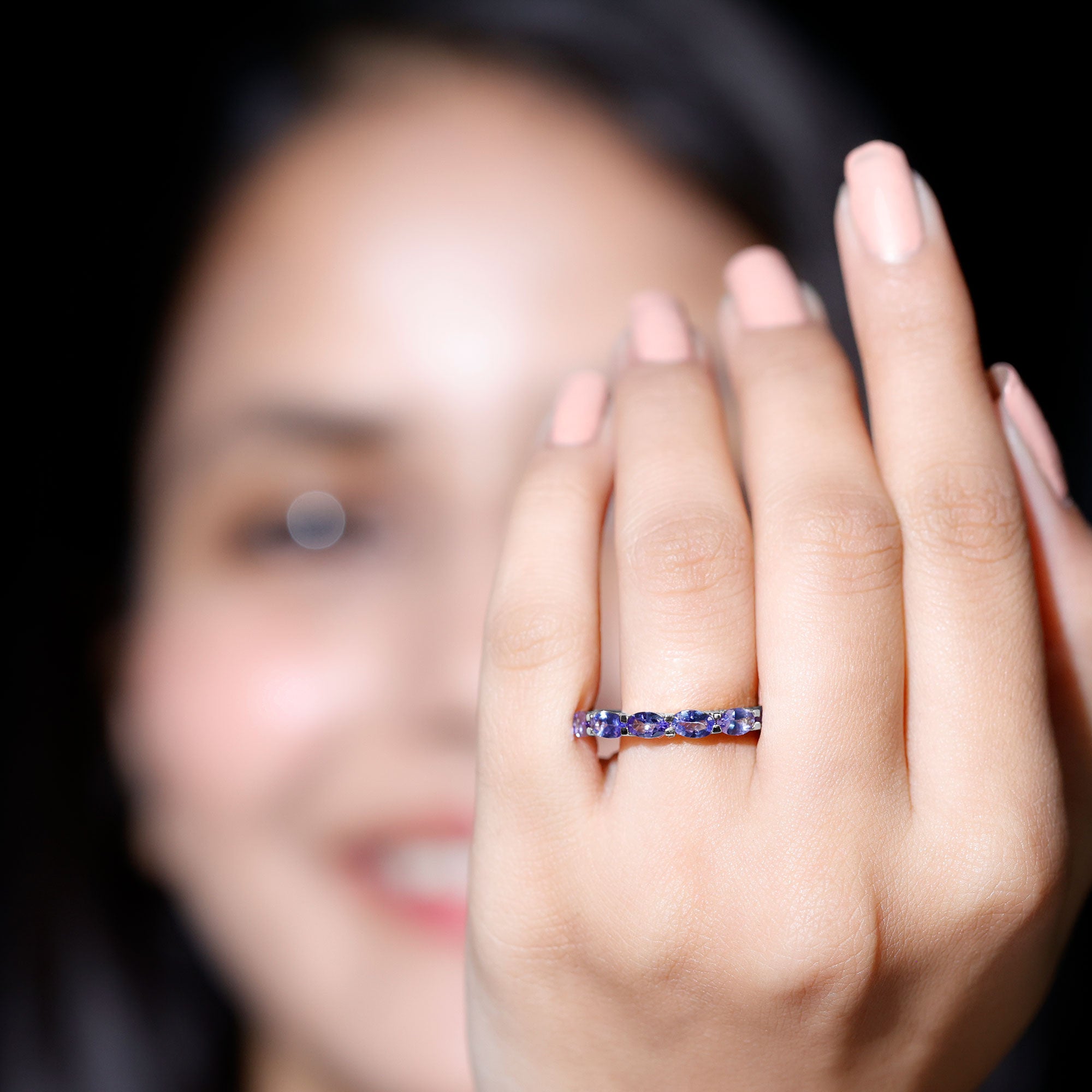 Oval Shape Tanzanite East West Eternity Band Ring AAA - Rosec Jewels