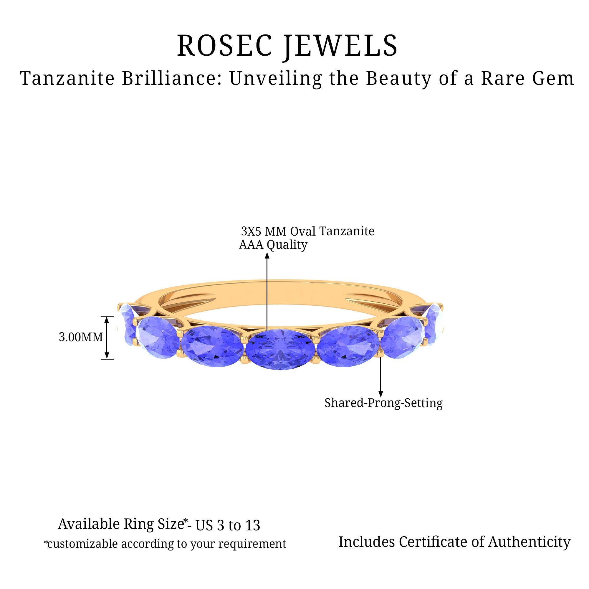 Oval Shape Tanzanite East West Eternity Band Ring AAA - Rosec Jewels