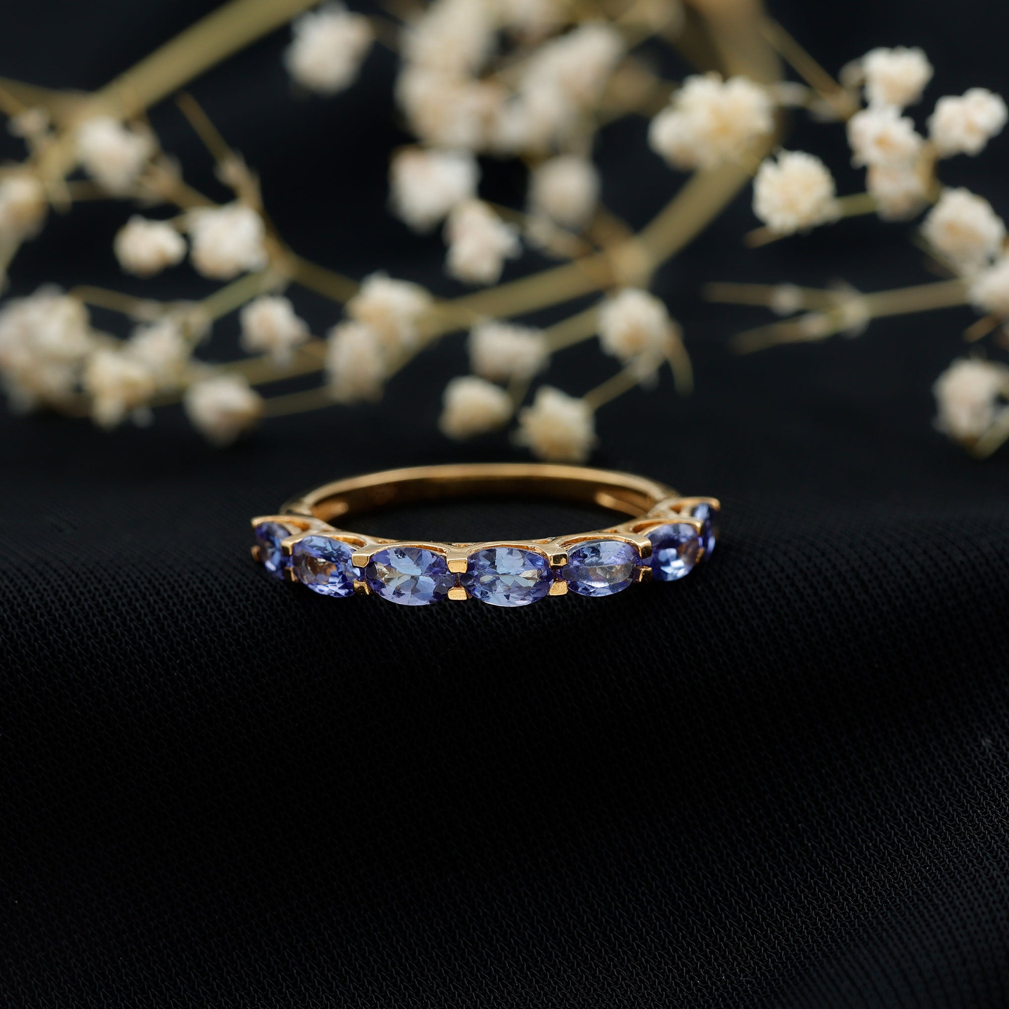 Oval Shape Tanzanite East West Eternity Band Ring AAA - Rosec Jewels