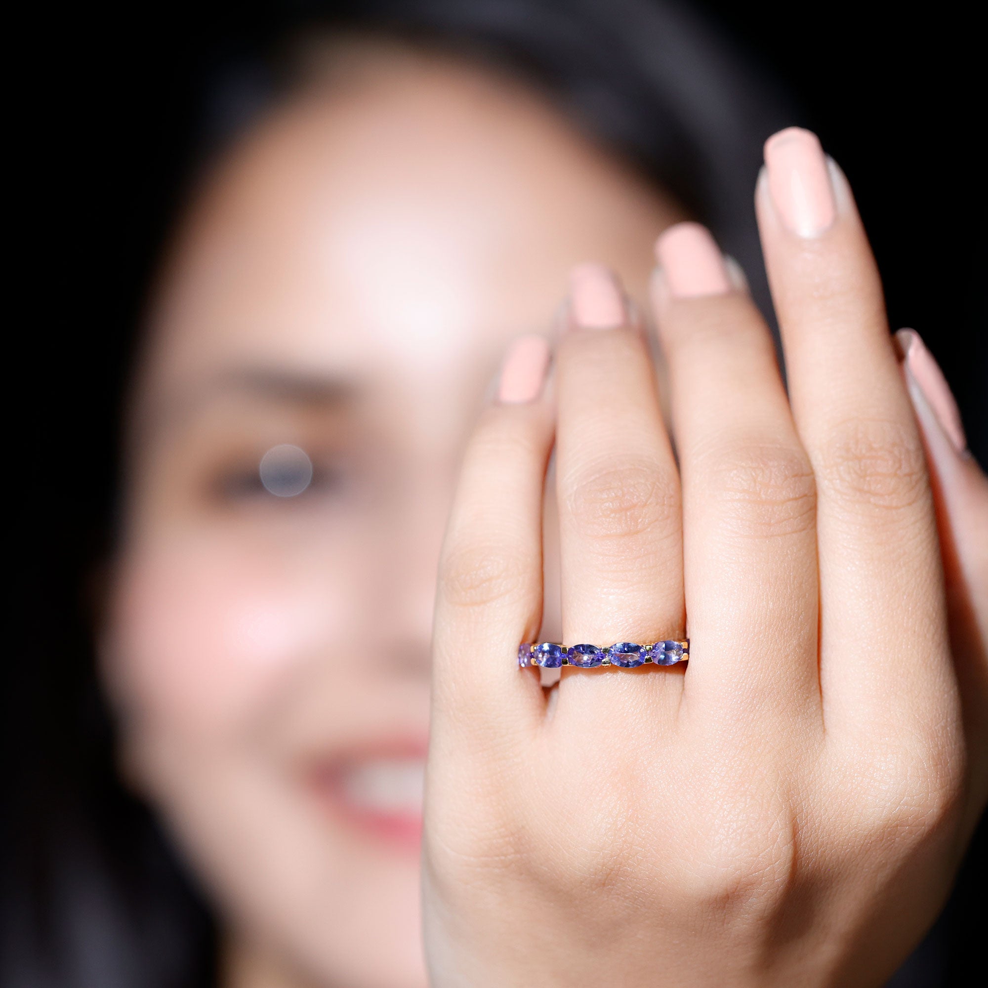 Oval Shape Tanzanite East West Eternity Band Ring AAA - Rosec Jewels