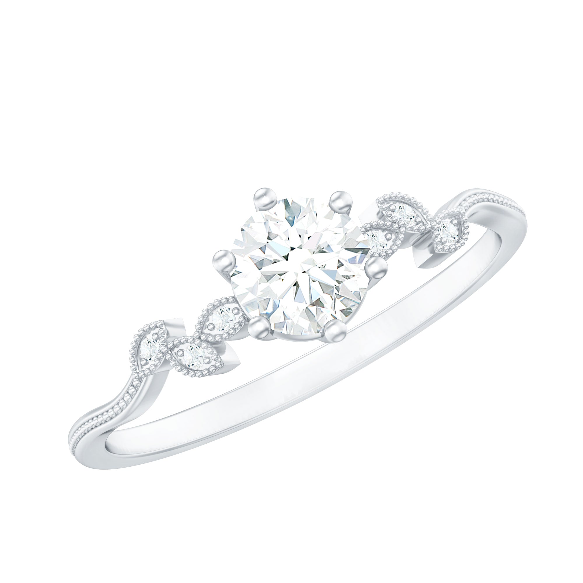 Certified Moissanite Flower Promise Ring with Beaded Detail