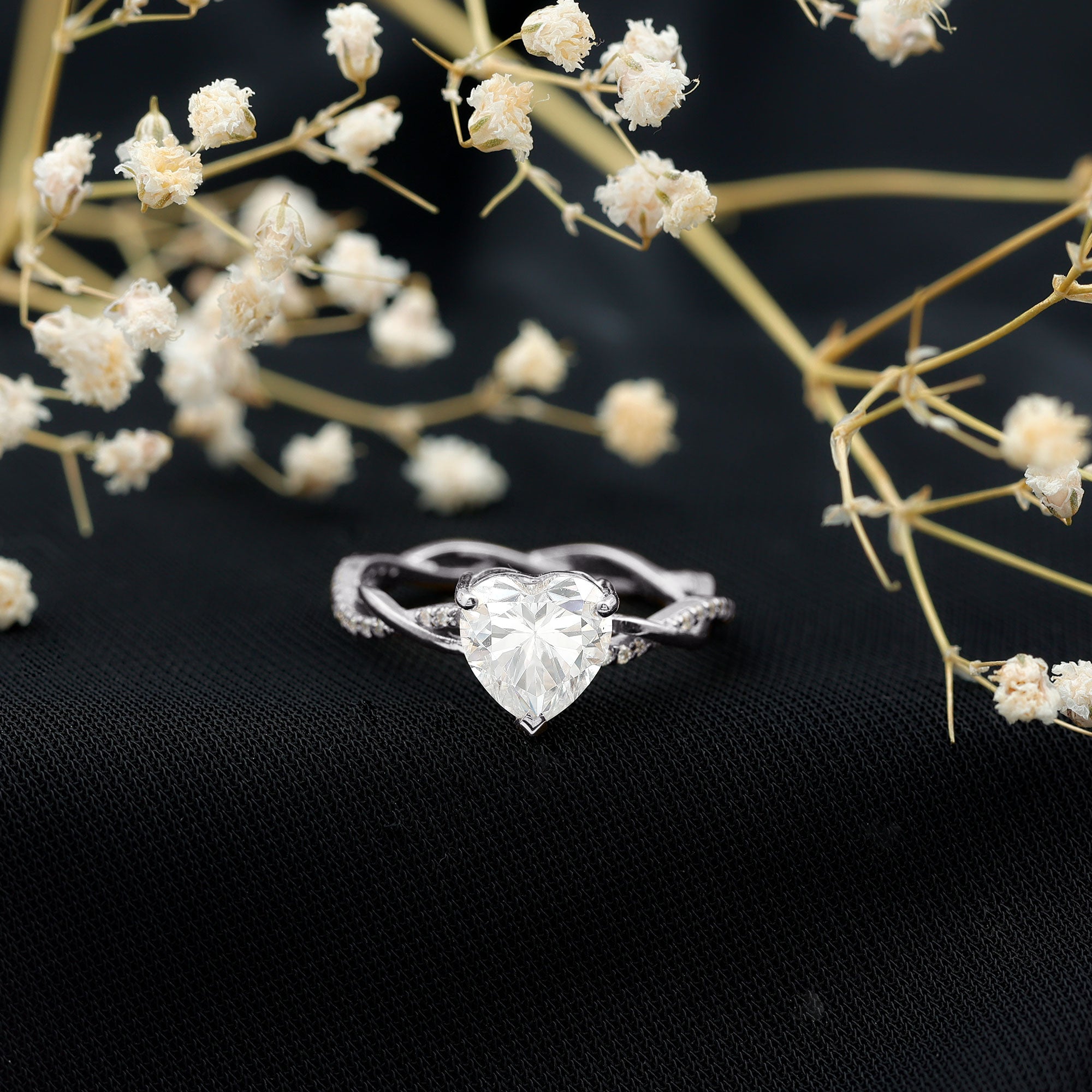 Solitaire Heart Shape Moissanite Braided Engagement Ring D-VS1 - Rosec Jewels