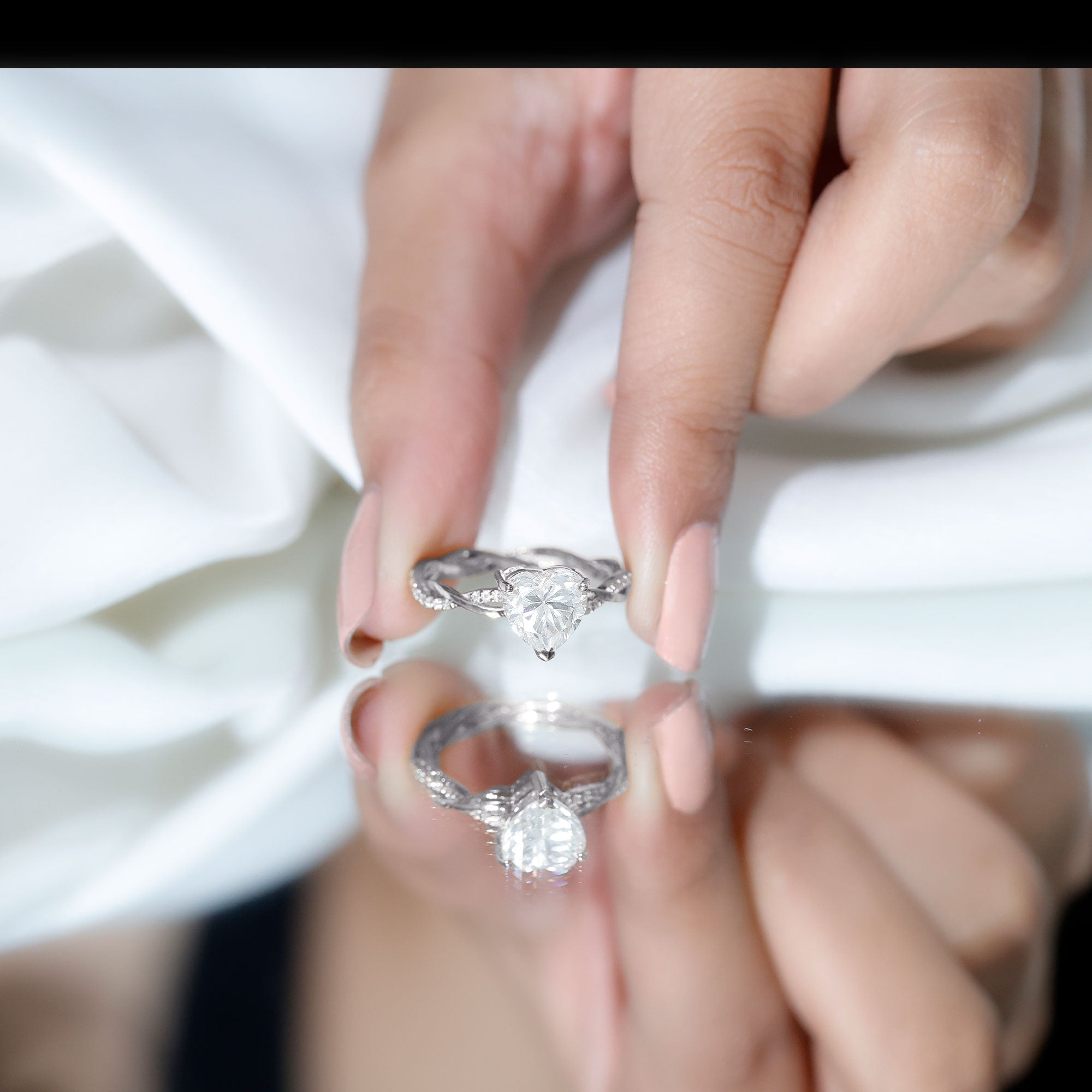 Rosec Jewels-Solitaire Heart Shape Moissanite Braided Engagement Ring