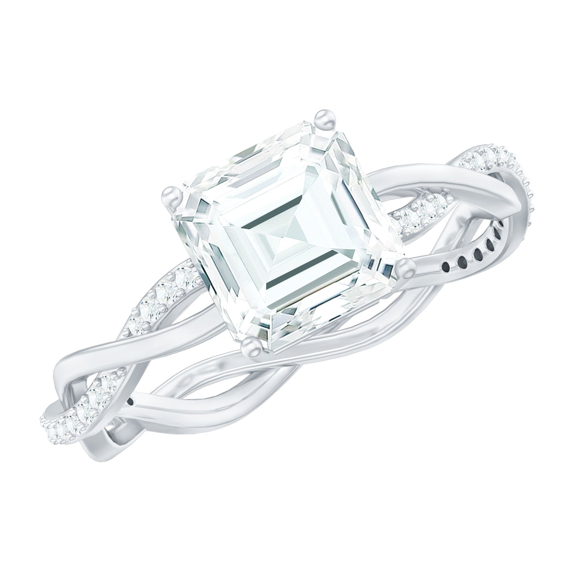 Solitaire Moissanite Asscher Cut Engagement Ring D-VS1 - Rosec Jewels