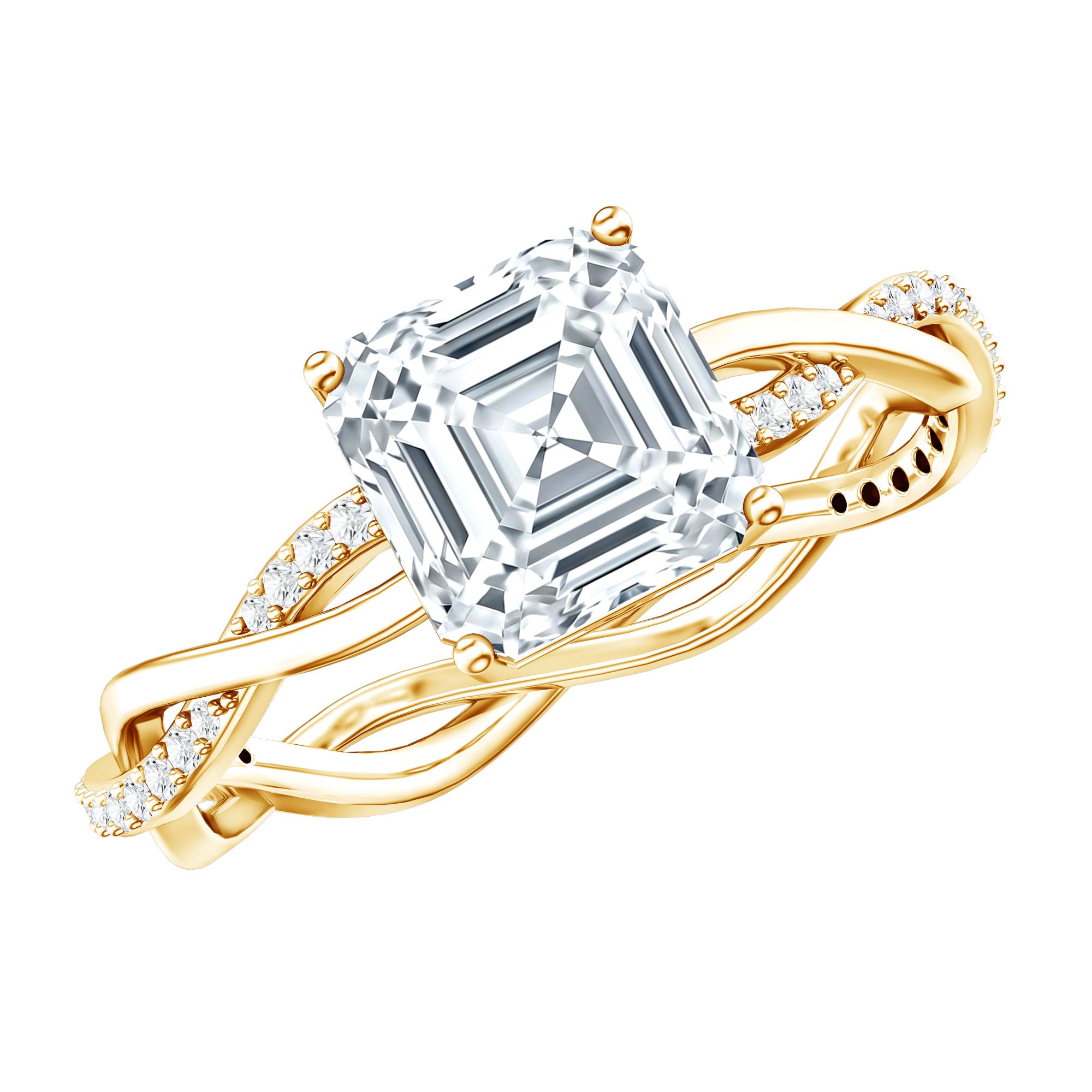 Solitaire Moissanite Asscher Cut Engagement Ring D-VS1 - Rosec Jewels