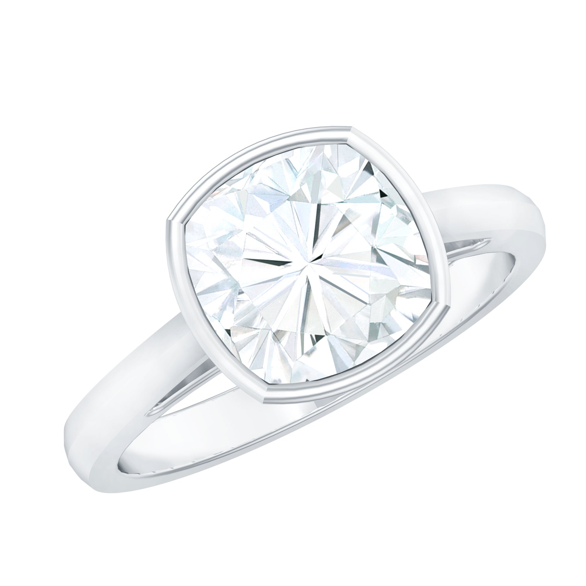 Bezel Set Cushion Cut Moissanite Solitaire Engagement Ring