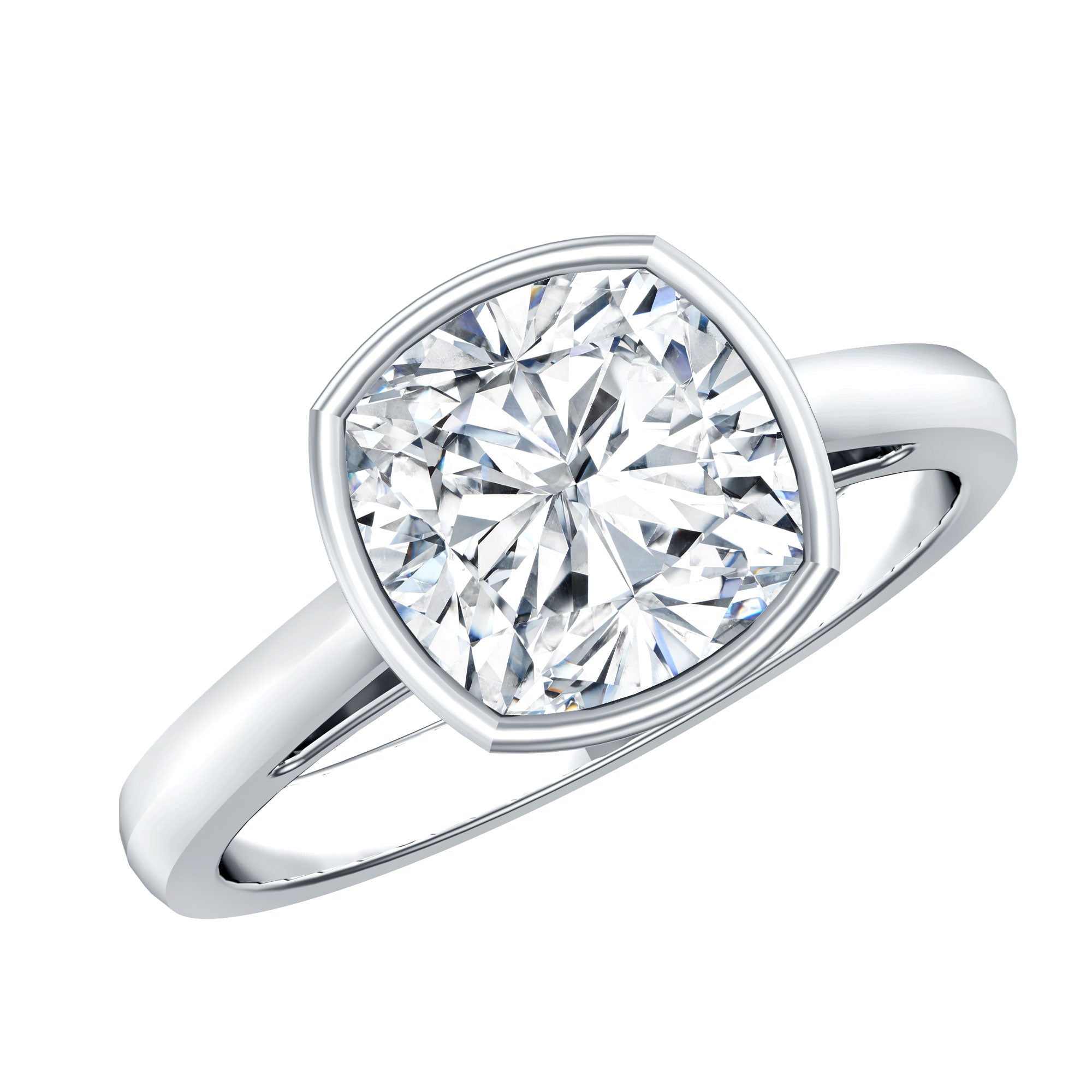 Bezel Set Cushion Cut Moissanite Solitaire Engagement Ring D-VS1 - Rosec Jewels