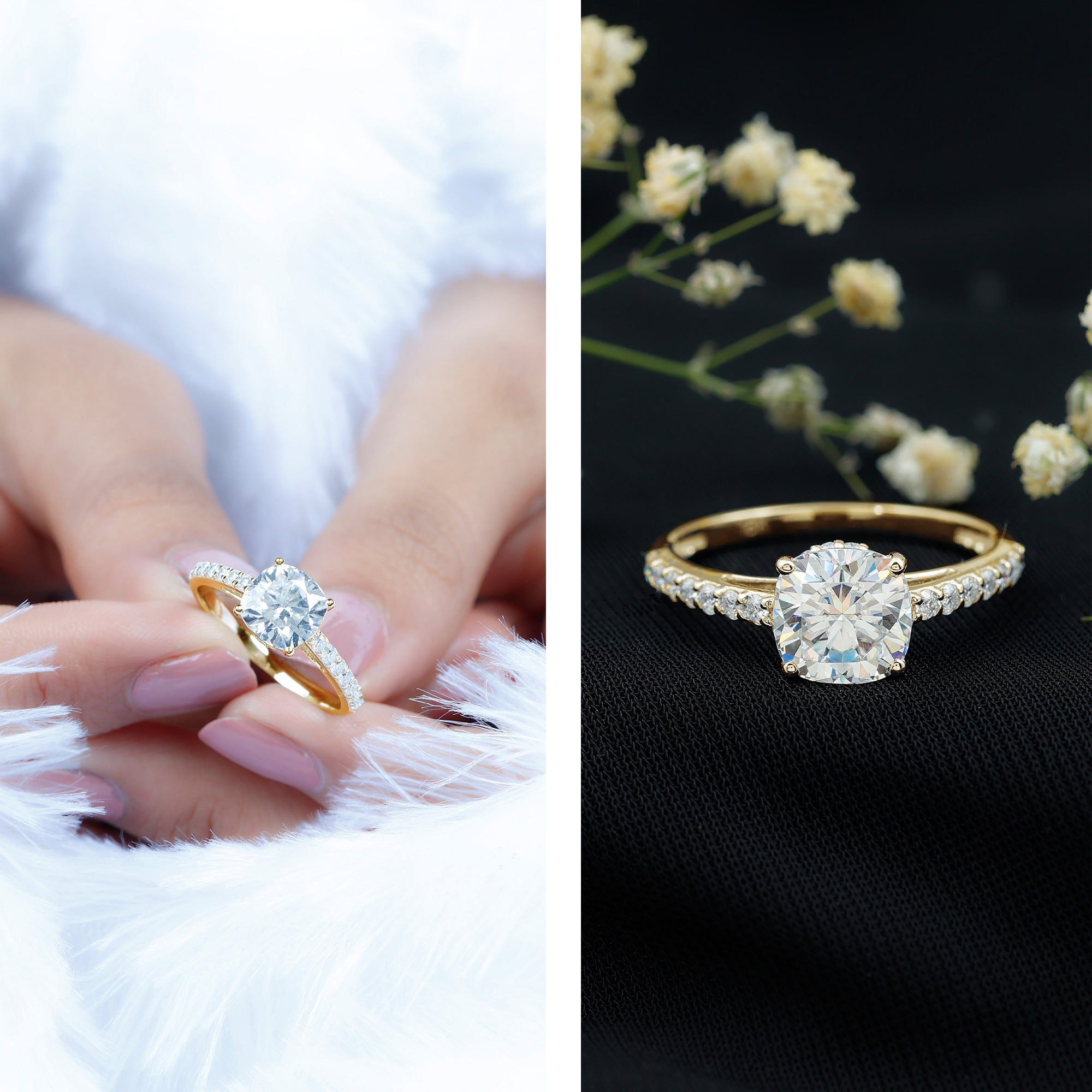 Rosec Jewels-Certified 8mm Moissanite Cushion Cut Engagement Ring