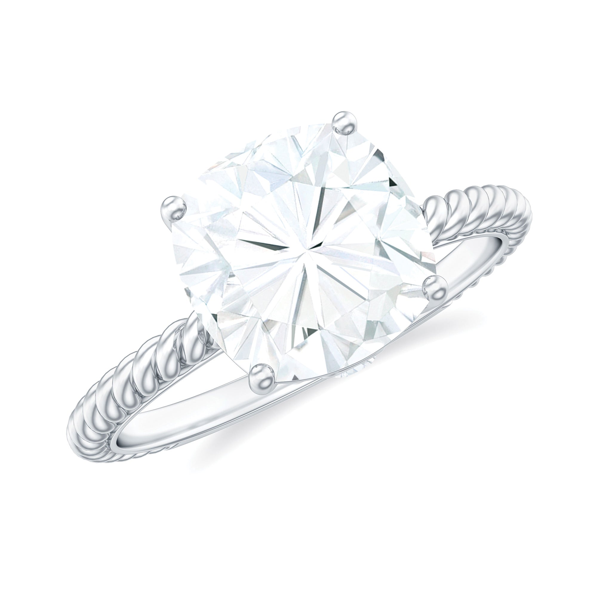 Cushion Cut Moissanite Solitaire Engagement Ring with Twisted Rope