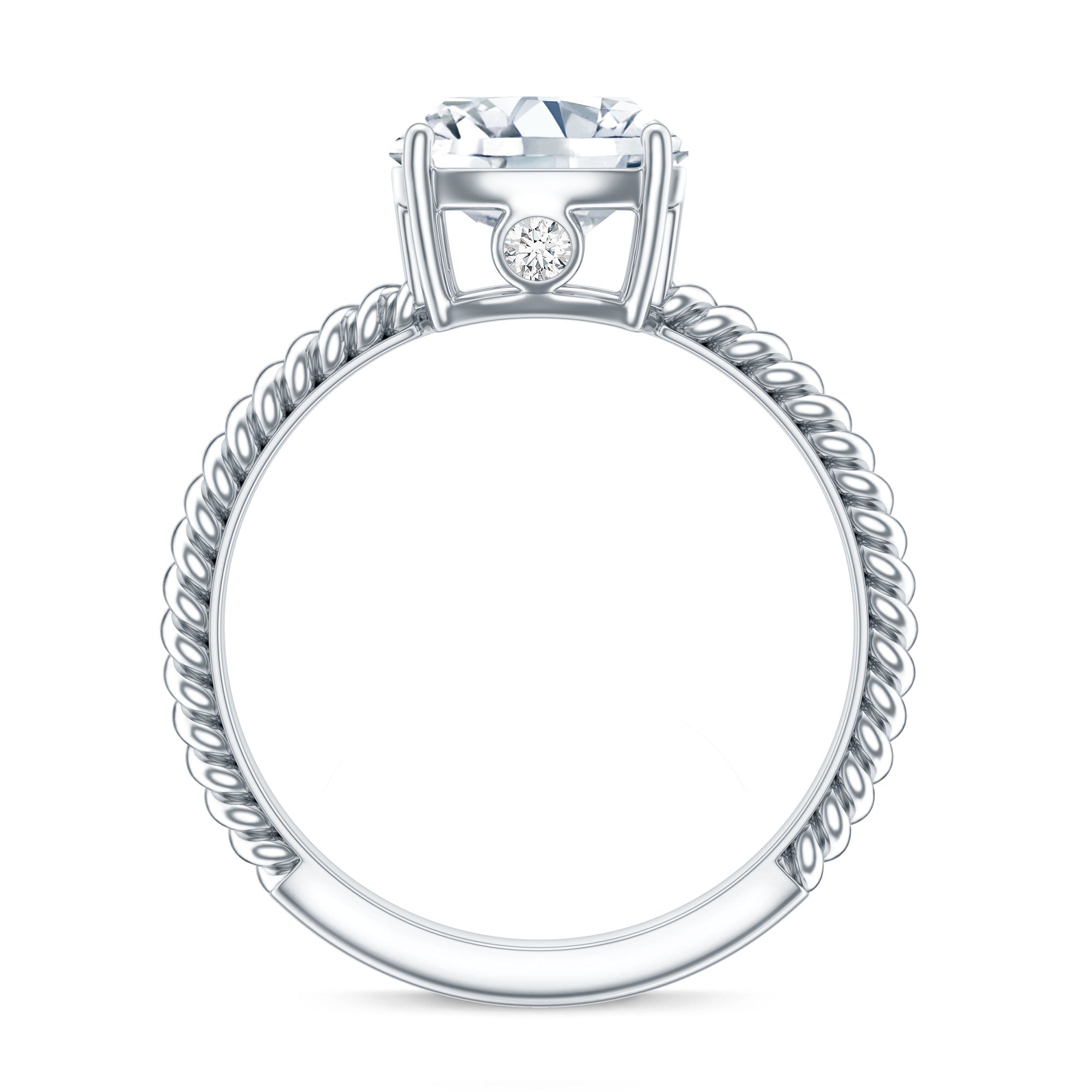 Cushion Cut Moissanite Solitaire Engagement Ring with Twisted Rope D-VS1 - Rosec Jewels