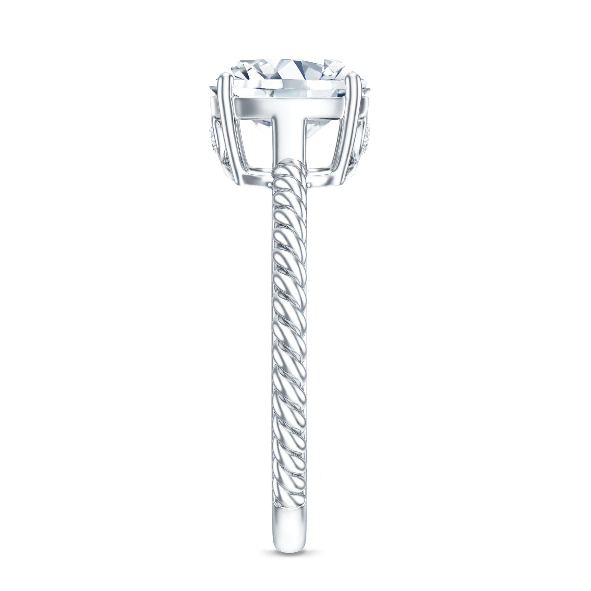 Cushion Cut Moissanite Solitaire Engagement Ring with Twisted Rope D-VS1 - Rosec Jewels