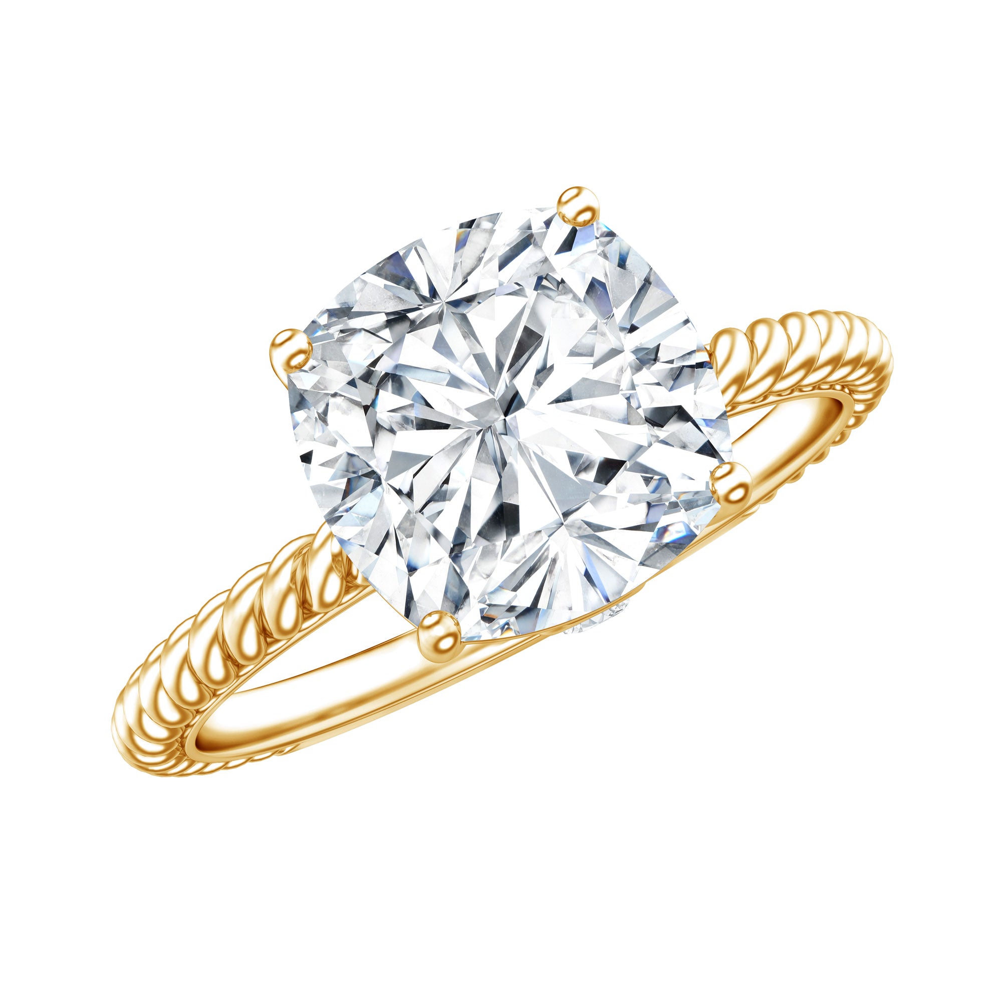 Cushion Cut Moissanite Solitaire Engagement Ring with Twisted Rope D-VS1 - Rosec Jewels