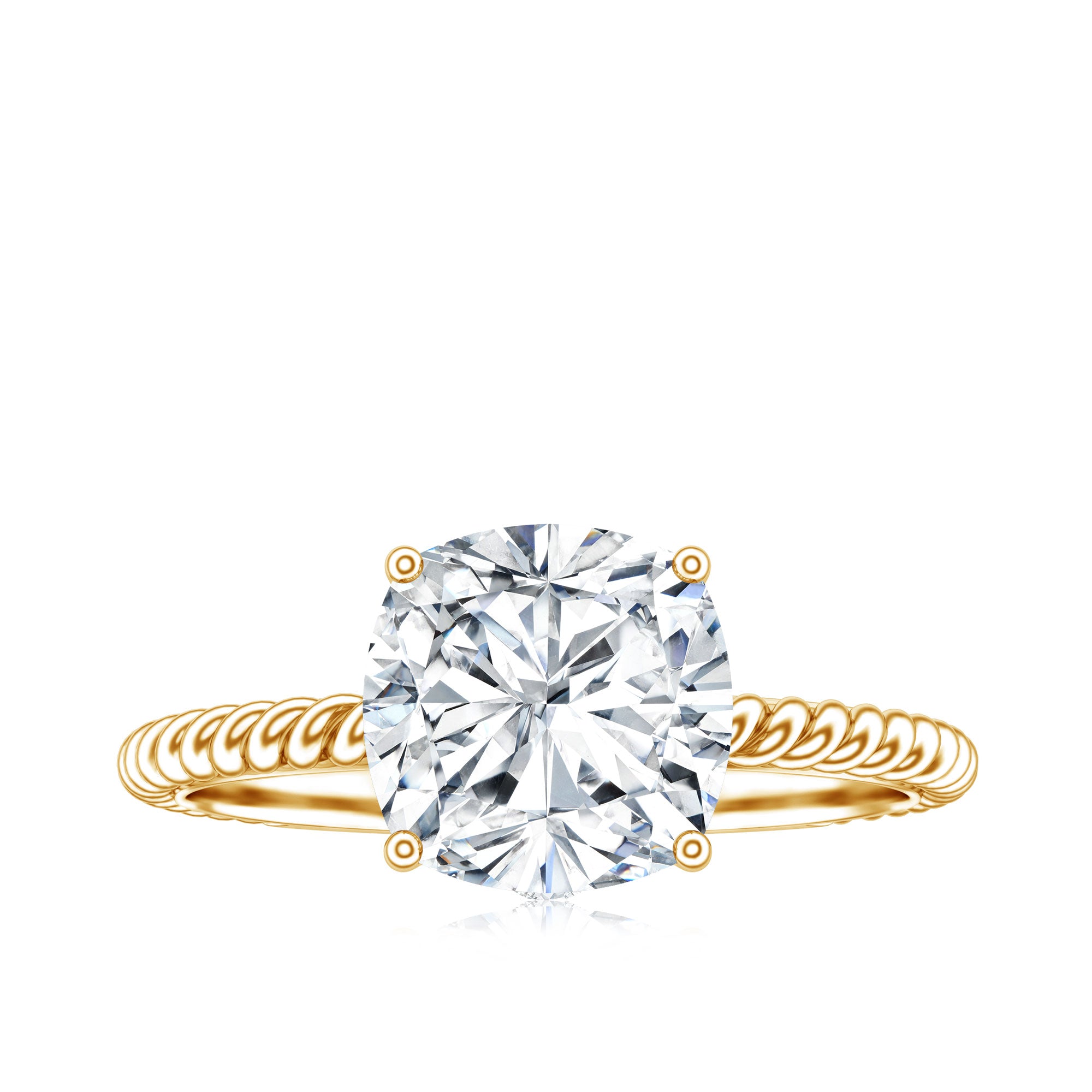 Cushion Cut Moissanite Solitaire Engagement Ring with Twisted Rope D-VS1 - Rosec Jewels
