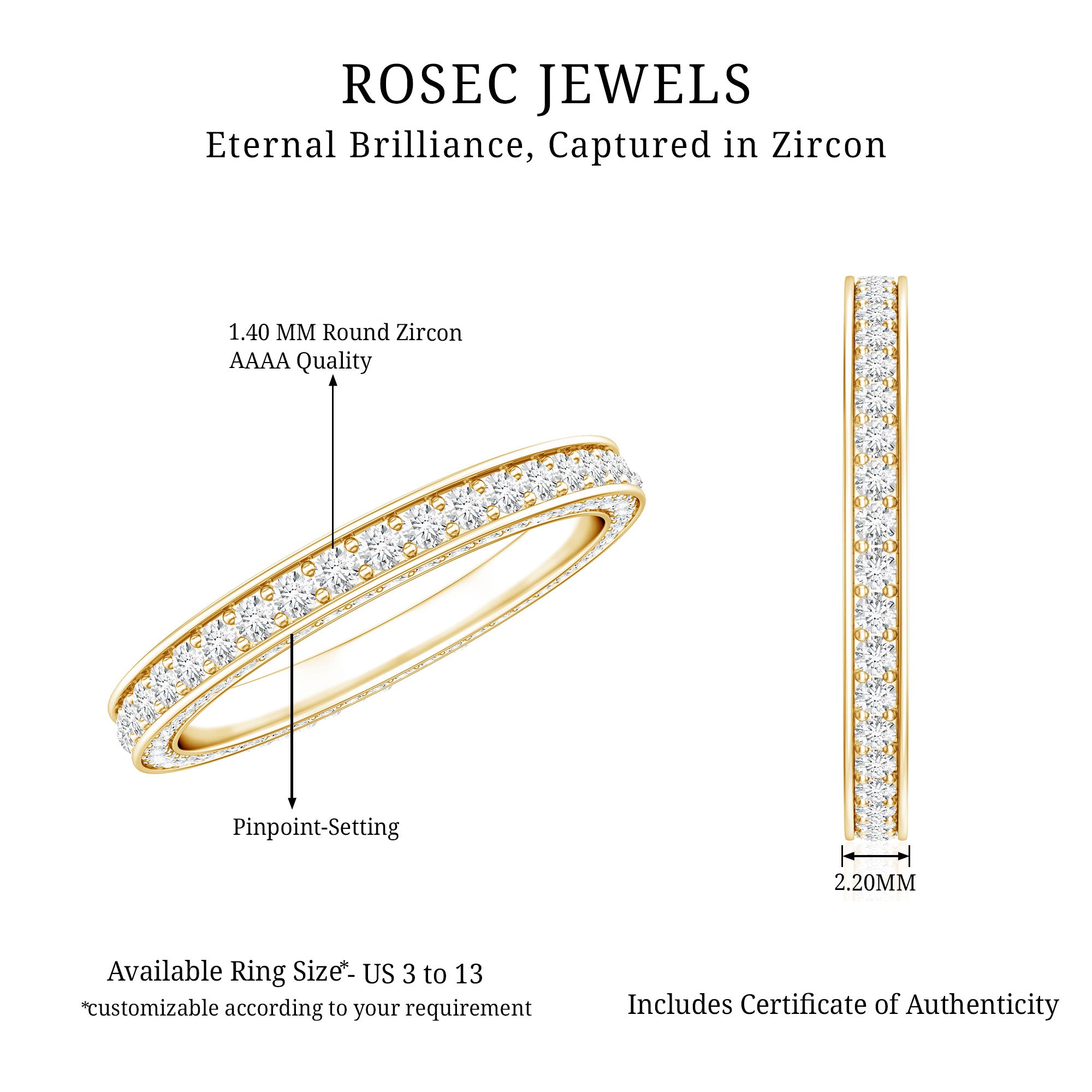 Certified Simulated Diamond Eternity Wedding Band Ring AAAA - Rosec Jewels