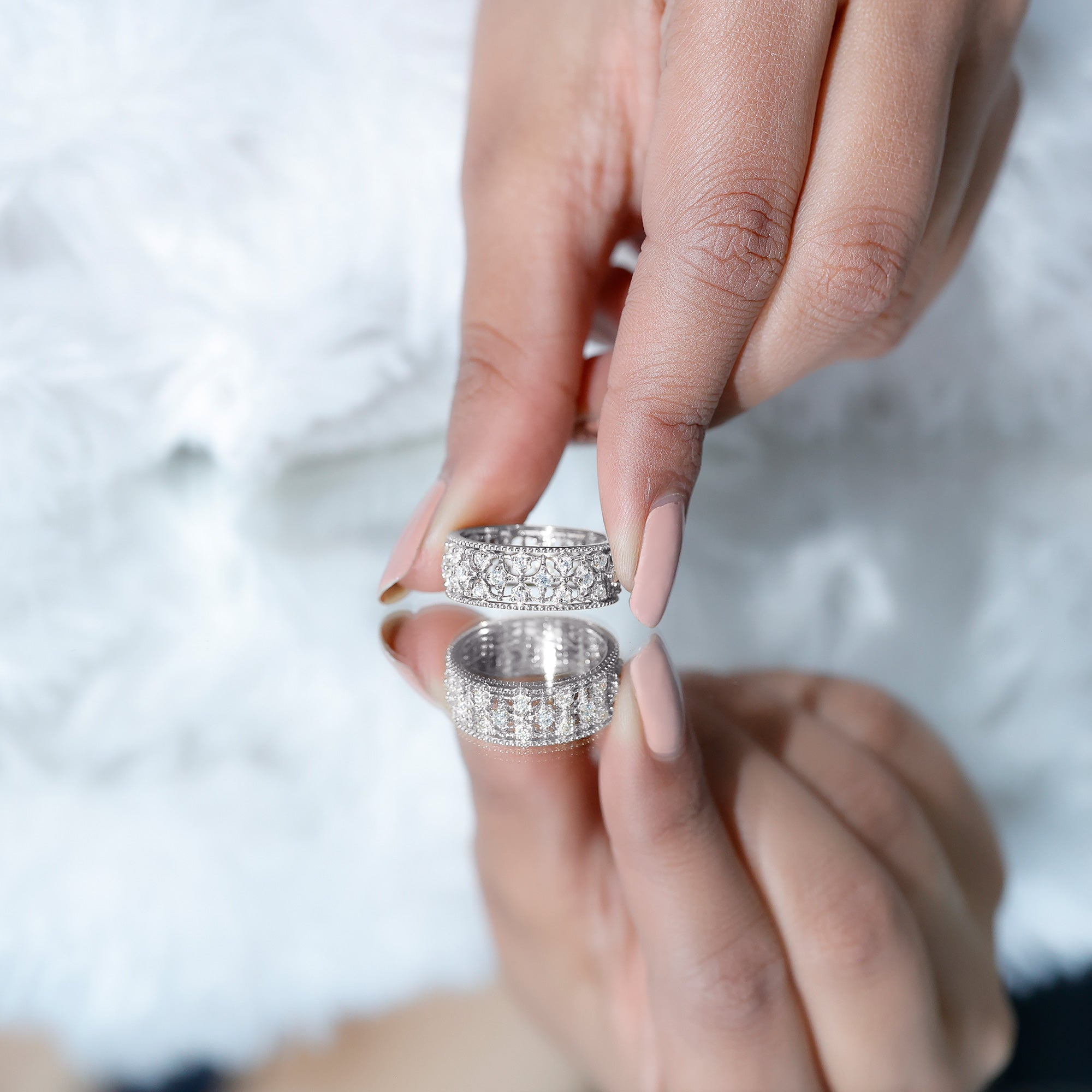 Certified Cubic Zirconia Vintage Wedding Band for Women AAAA - Rosec Jewels