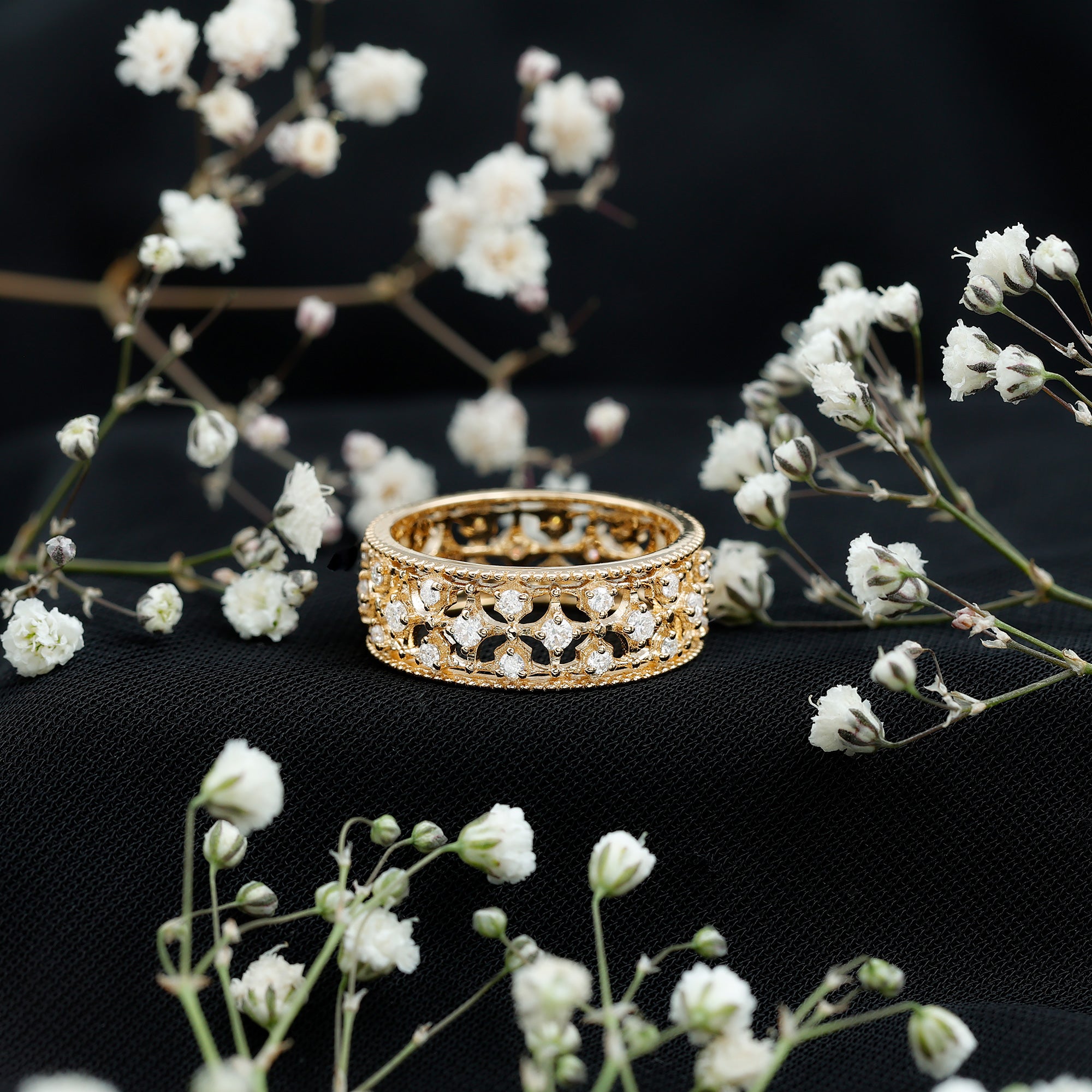 Certified Cubic Zirconia Vintage Wedding Band for Women AAAA - Rosec Jewels