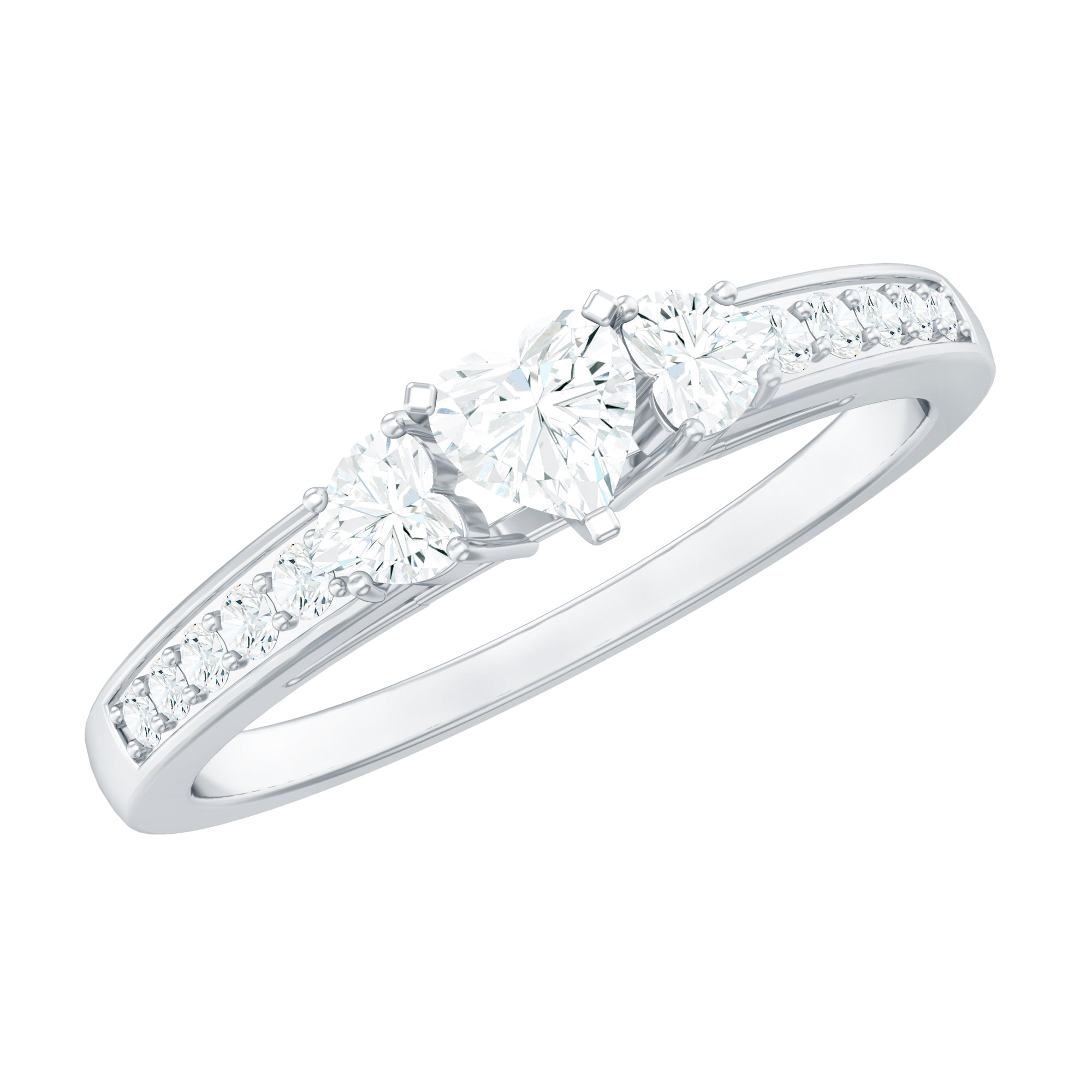Heart Shape Zircon Anniversary Ring with Side Stones