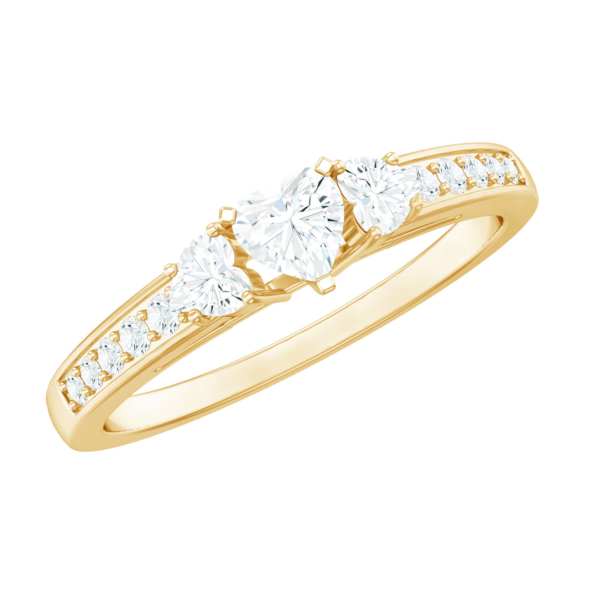 Heart Shape Zircon Anniversary Ring with Side Stones AAAA - Rosec Jewels