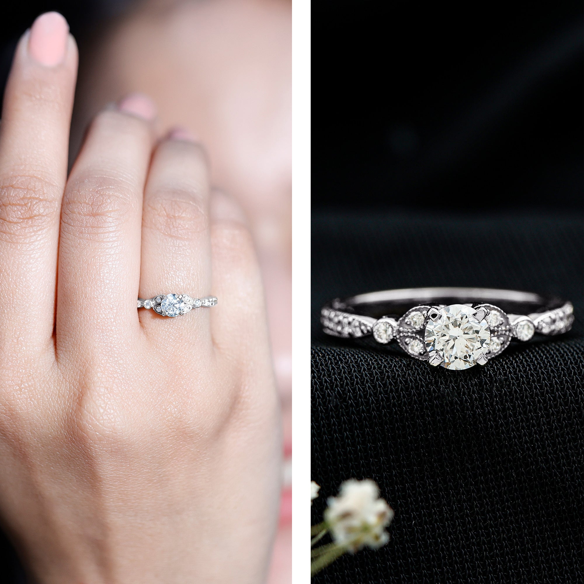 Rosec Jewels-Vintage Inspired Zircon Engagement Ring for Women