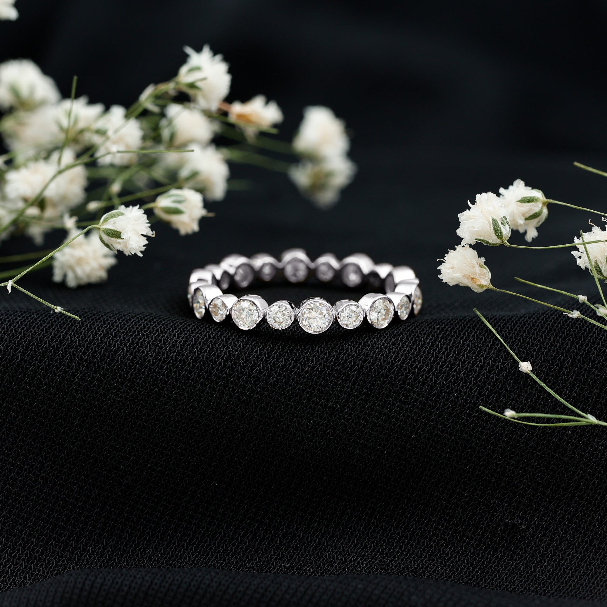 Bezel Set Round Cubic Zirconia Unique Full Eternity Ring AAAA - Rosec Jewels