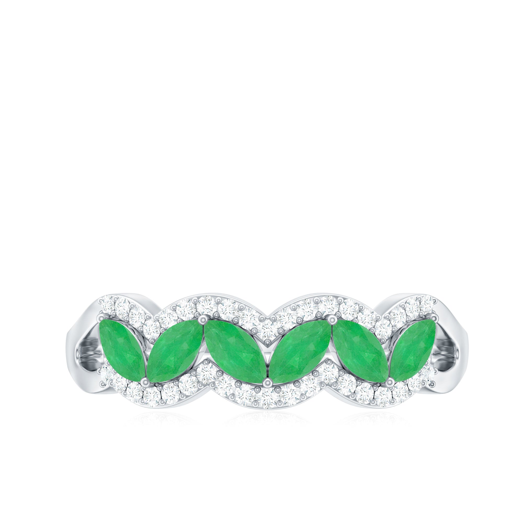 Rosec Jewels-Natural Marquise Emerald Half Eternity Anniversary Ring with Diamond