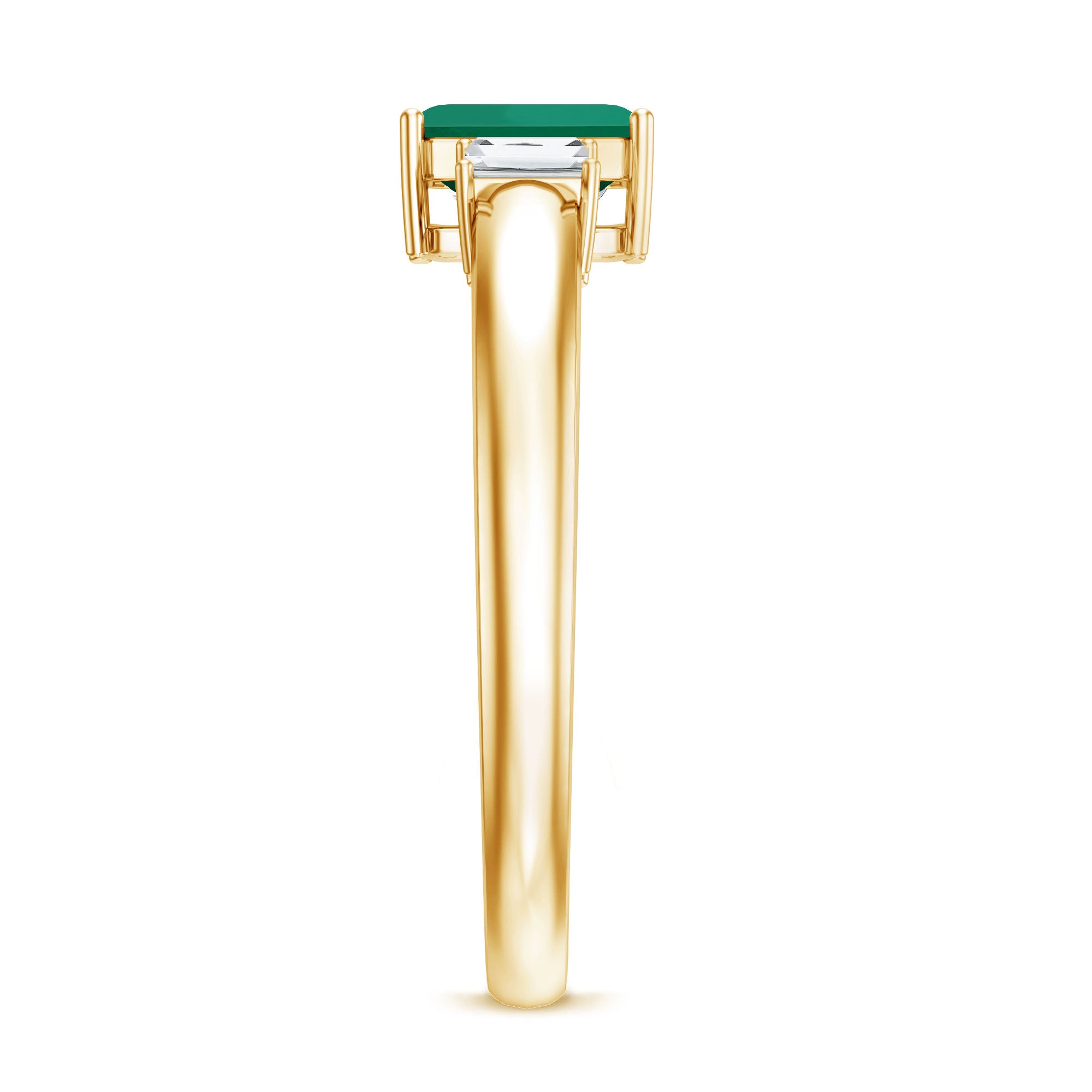 Rosec Jewels-Emerald Cut Emerald and Diamond 3 Stone Promise Ring for Her