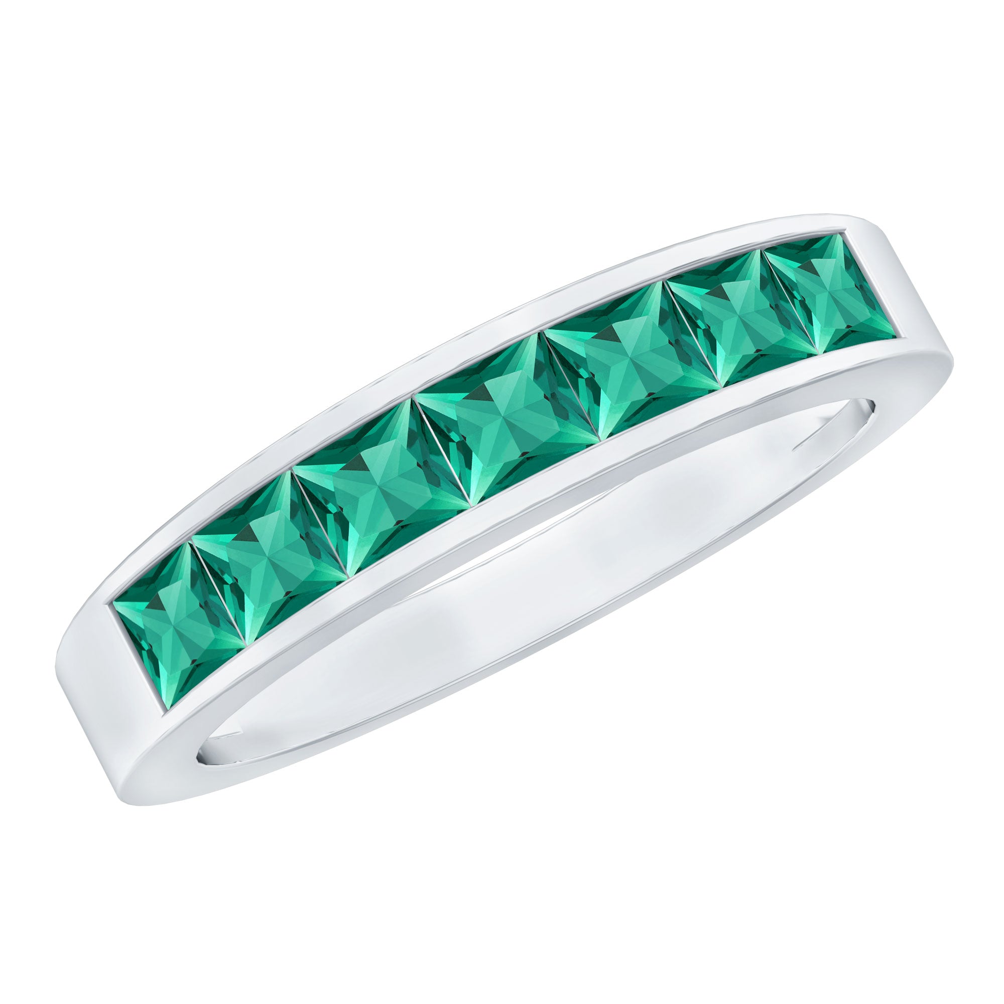 Rosec Jewels-Princess Cut Lab Created Emerald Eternity Band in Channel Setting