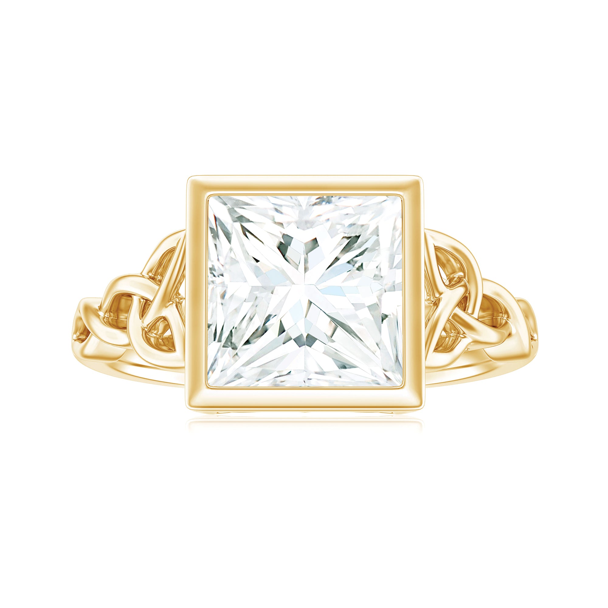 Princess Cut Moissanite Celtic Engagement Ring in Bezel Setting D-VS1 - Rosec Jewels
