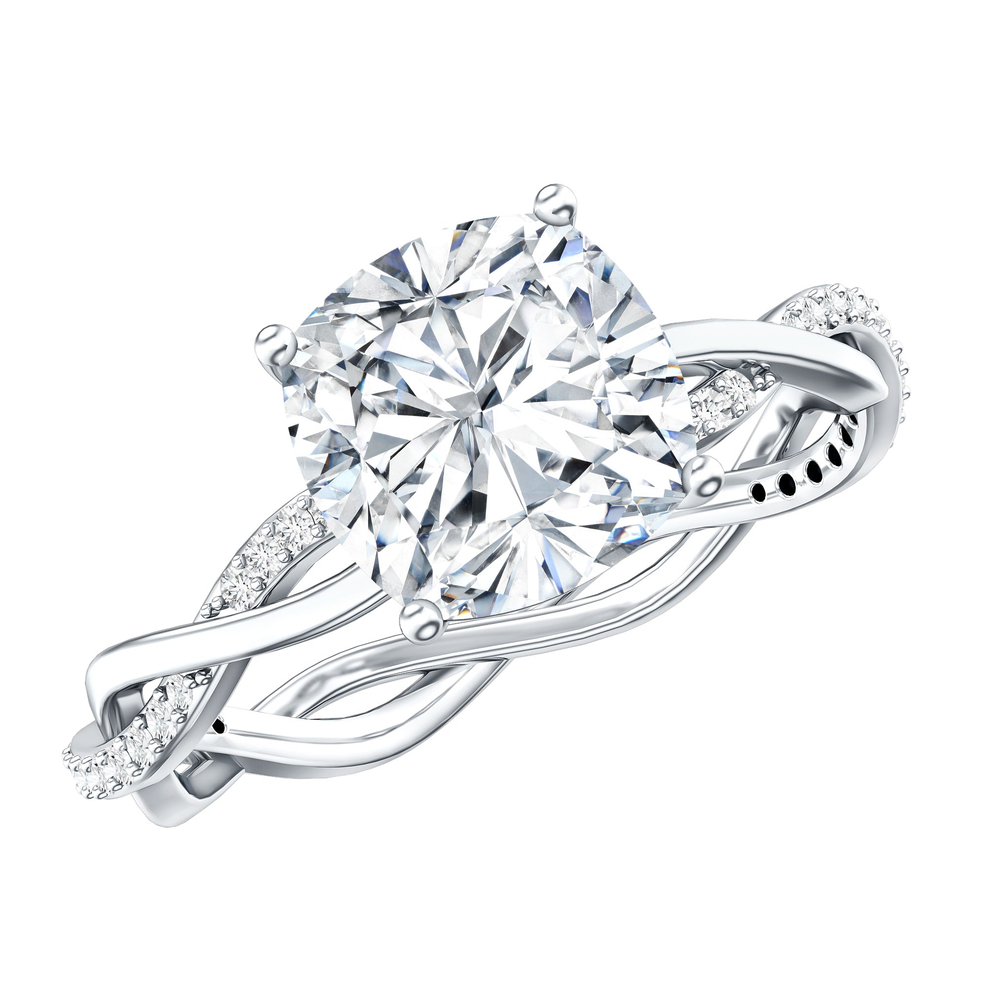 3 Carat Moissanite Cushion Cut Hidden Halo Engagement Rings D-VS1 - Rosec Jewels