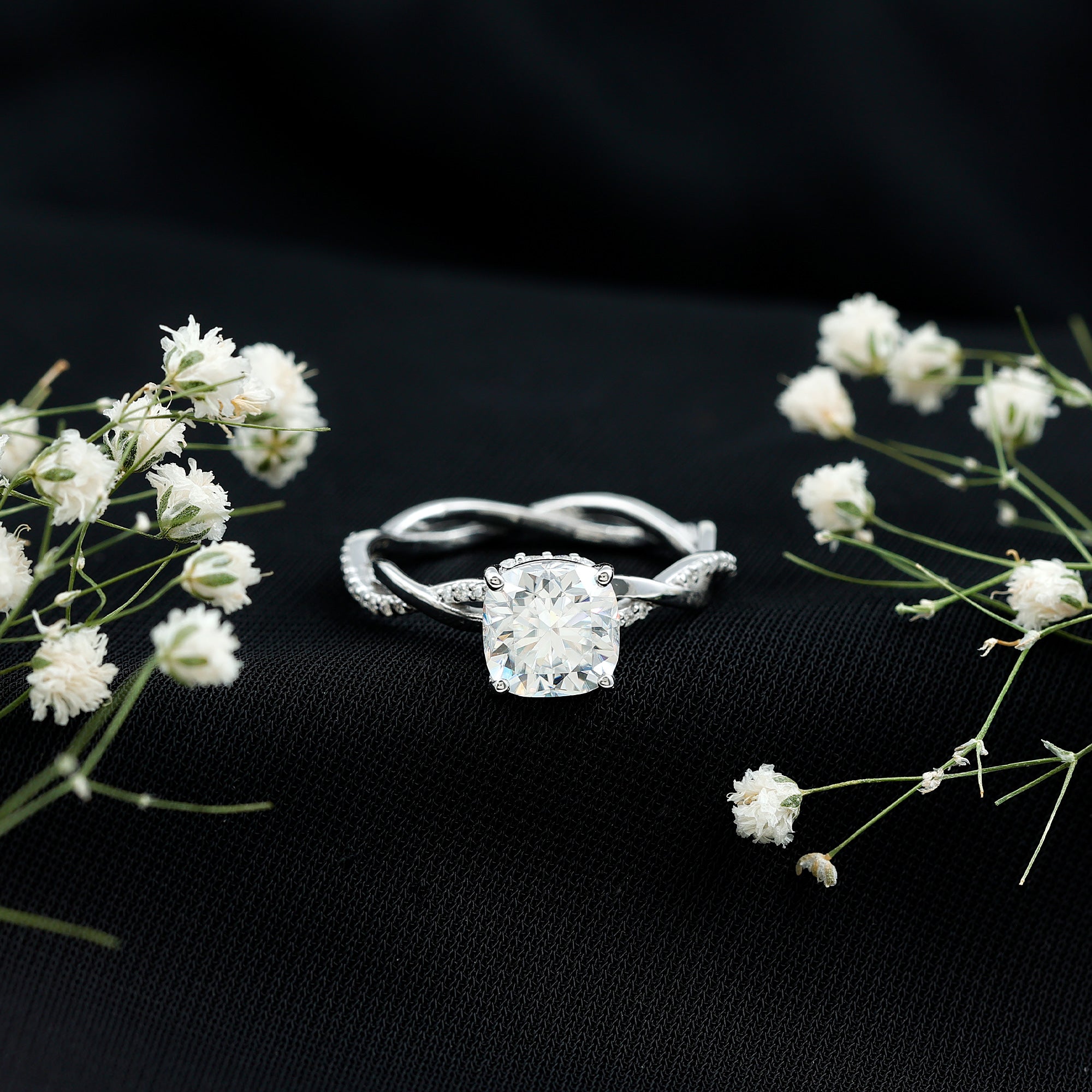 8 MM Moissanite Cushion Cut Hidden Halo Engagement Rings D-VS1 - Rosec Jewels