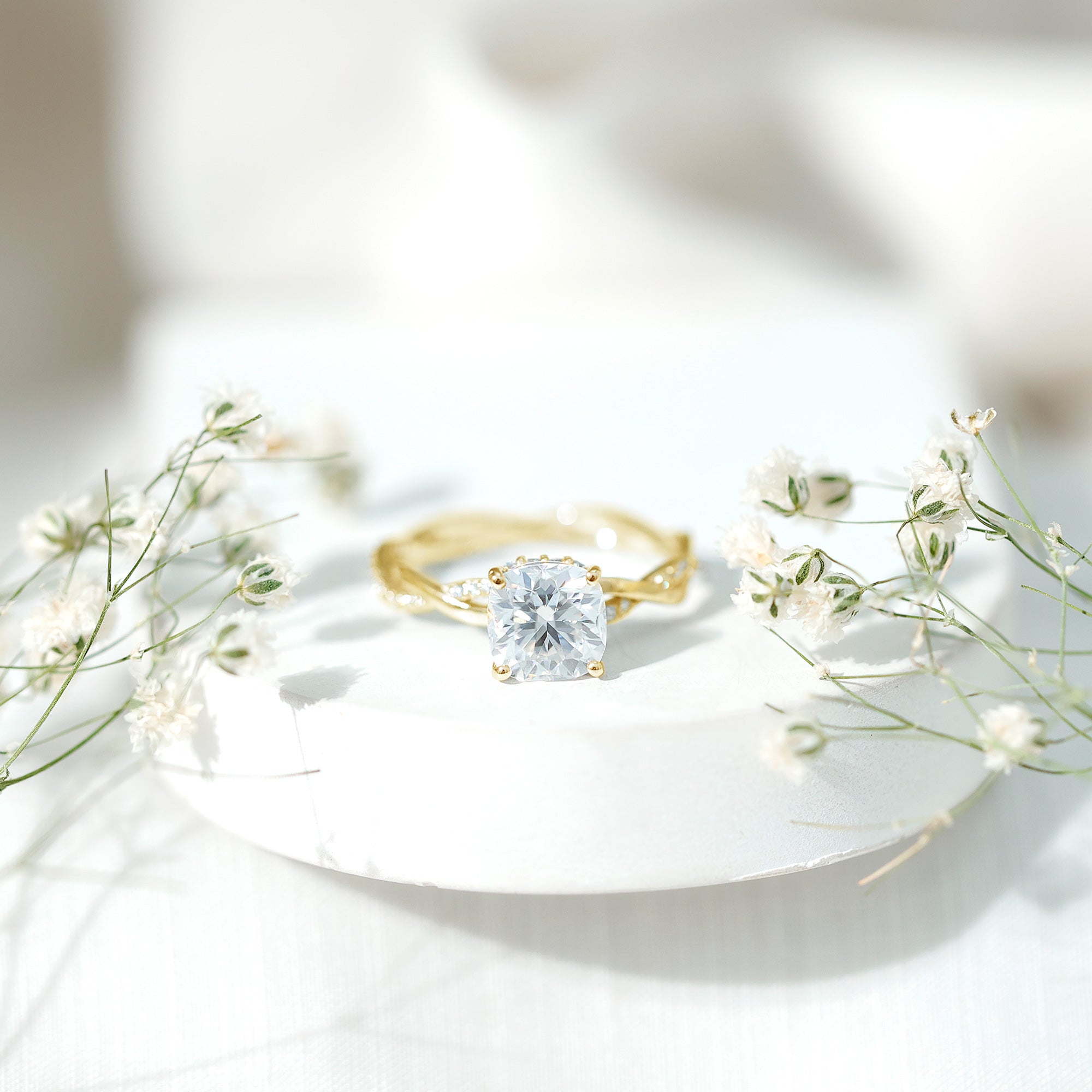 3 Carat Moissanite Cushion Cut Hidden Halo Engagement Rings D-VS1 - Rosec Jewels