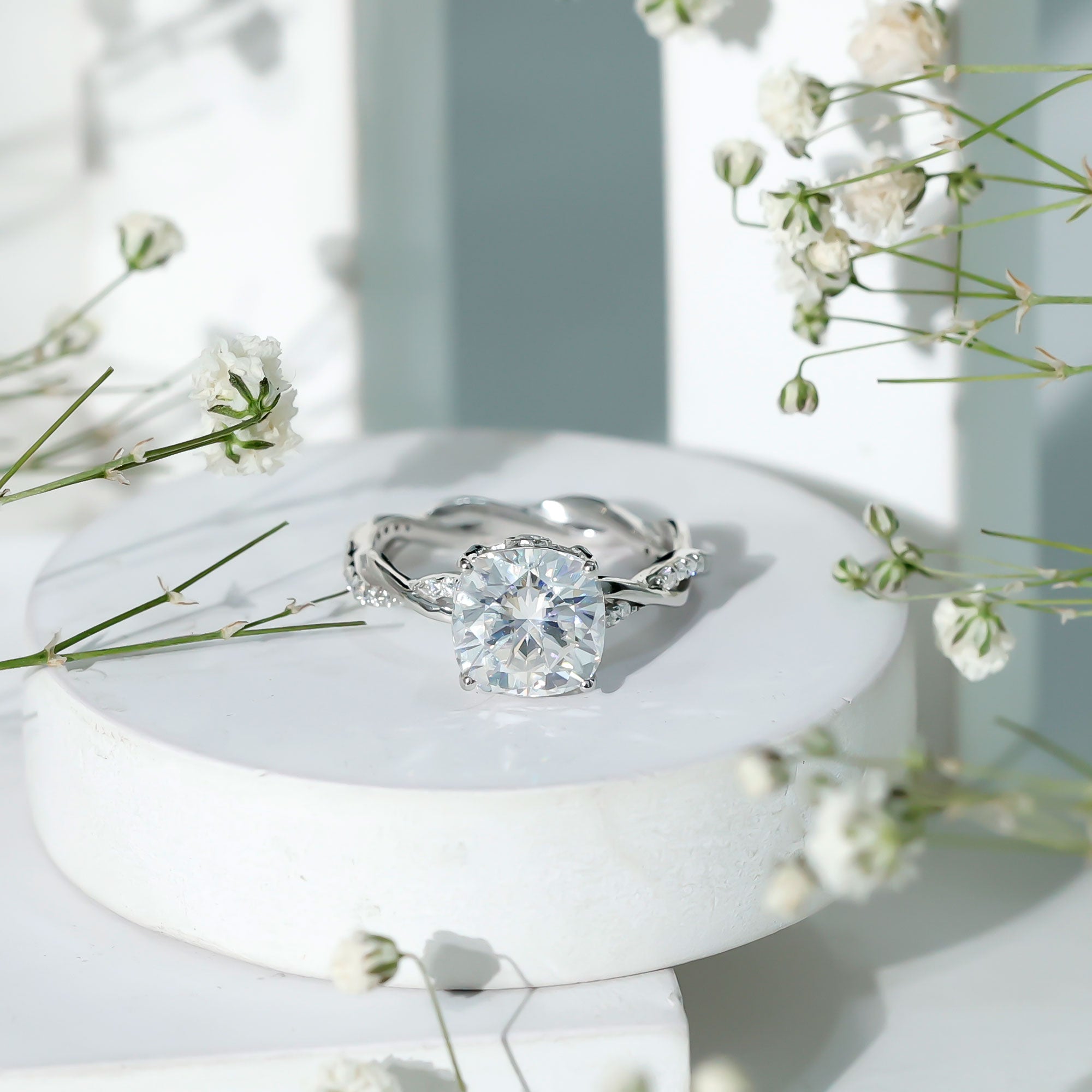 Cushion Cut Solitaire Moissanite Engagement Ring For Her D-VS1 - Rosec Jewels