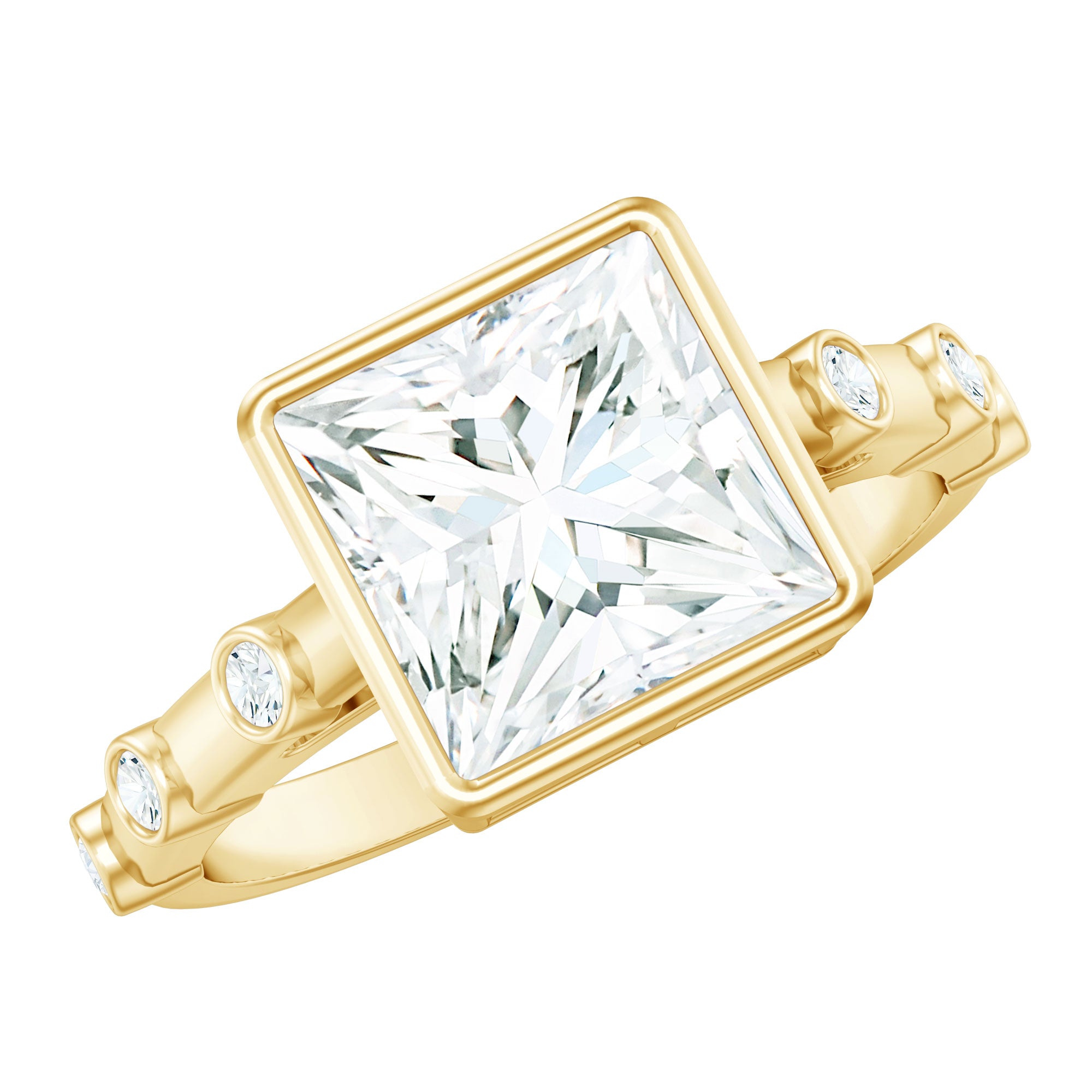Bezel Set Moissanite Princess Cut Engagement Ring with Spaced Accent D-VS1 - Rosec Jewels
