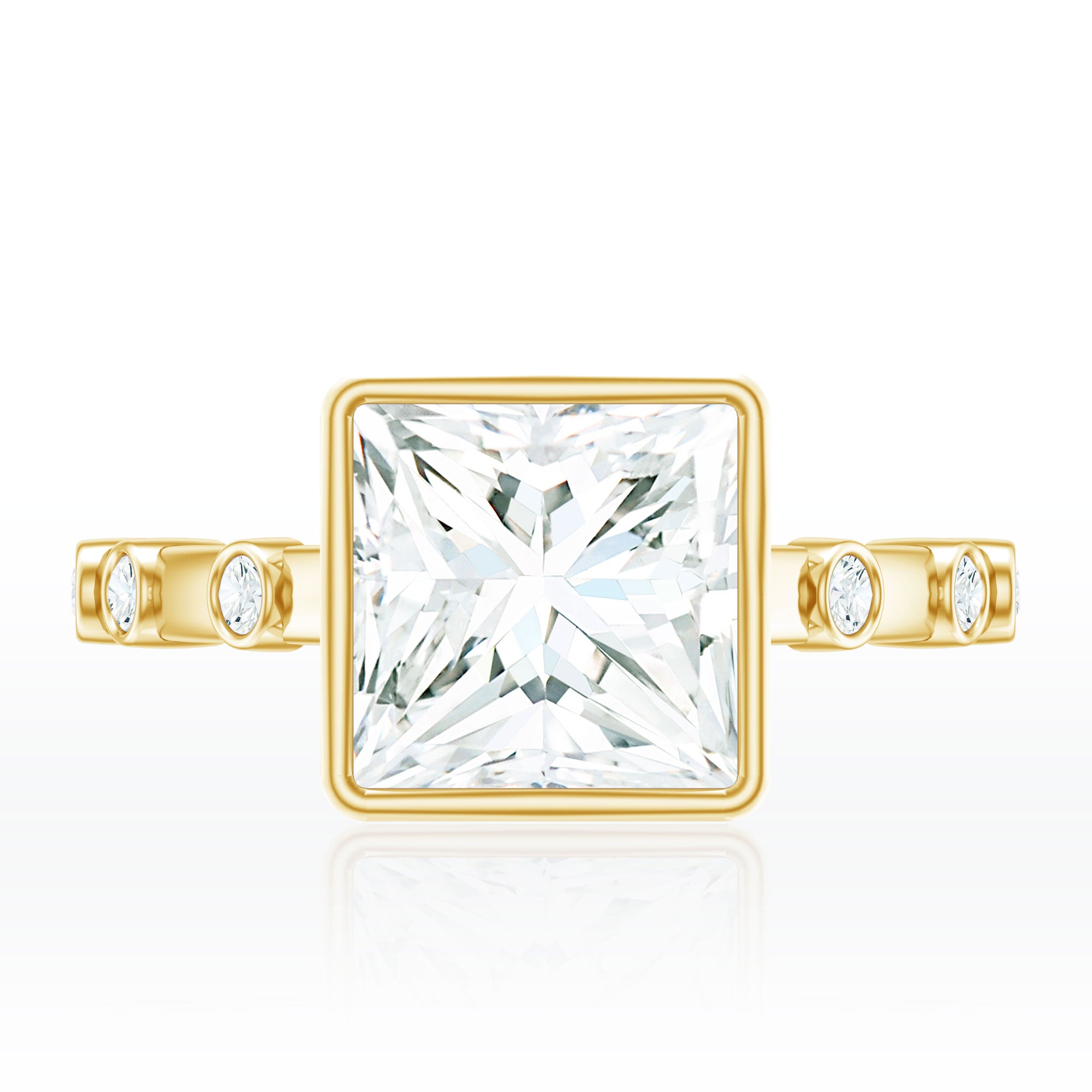 Bezel Set Moissanite Princess Cut Engagement Ring with Spaced Accent D-VS1 - Rosec Jewels