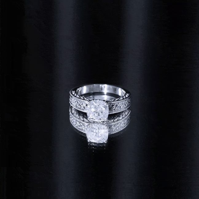 8 MM Cushion Cut Moissanite Engagement Ring with Filigree Details D-VS1 - Rosec Jewels