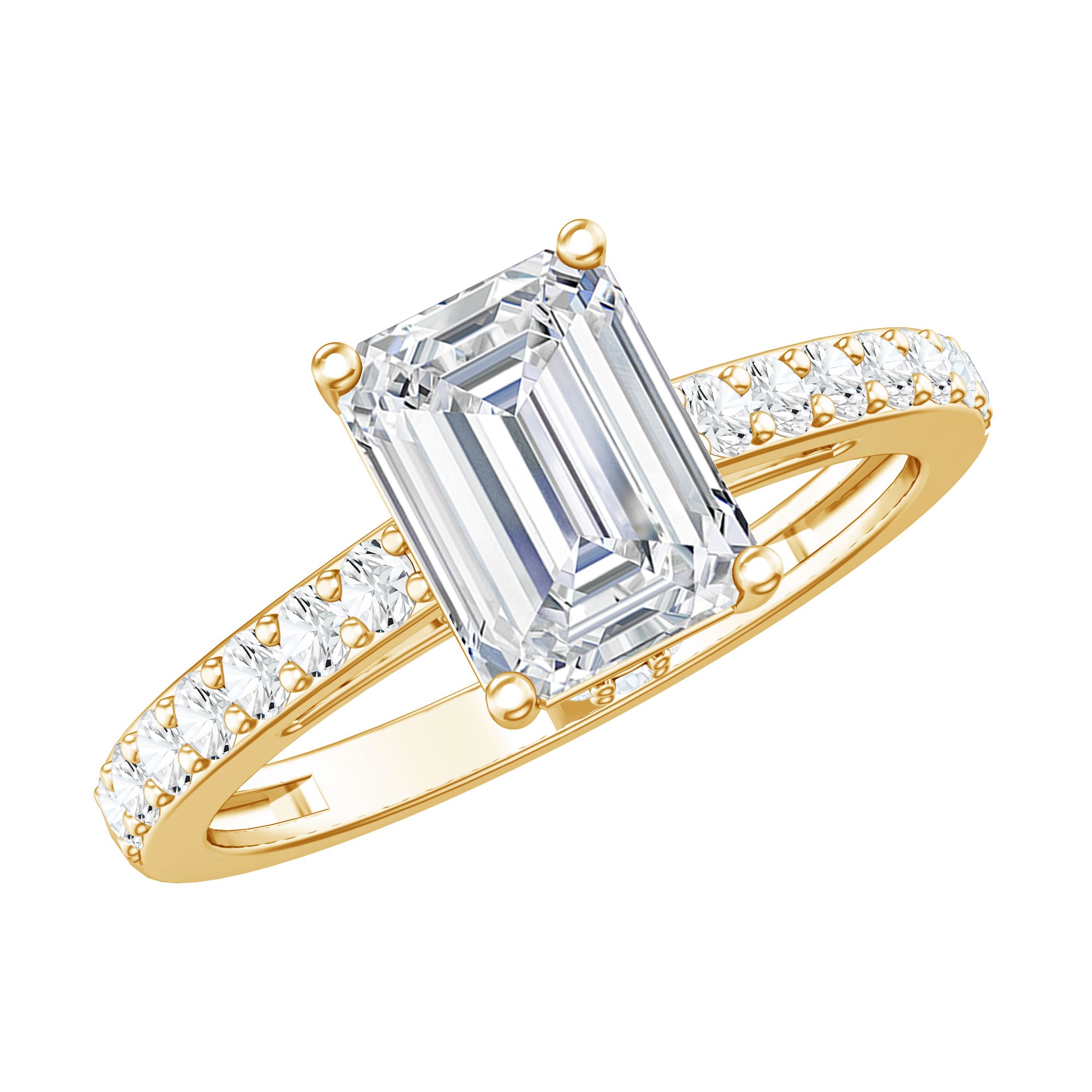 Certified Moissanite Emerald Cut Engagement Ring with Hidden Halo D-VS1 - Rosec Jewels