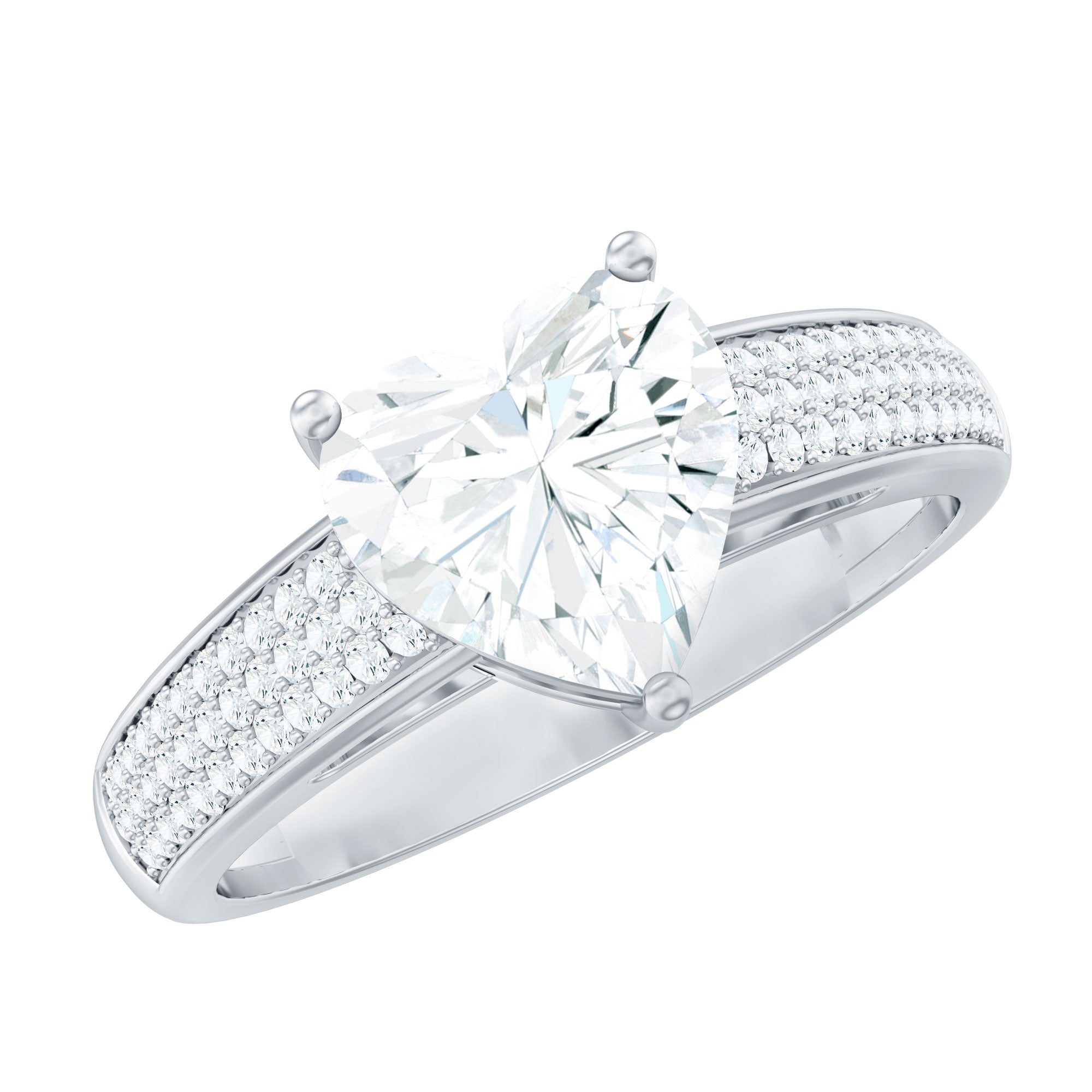 Certified Moissanite Heart Engagement Ring with Side Stones