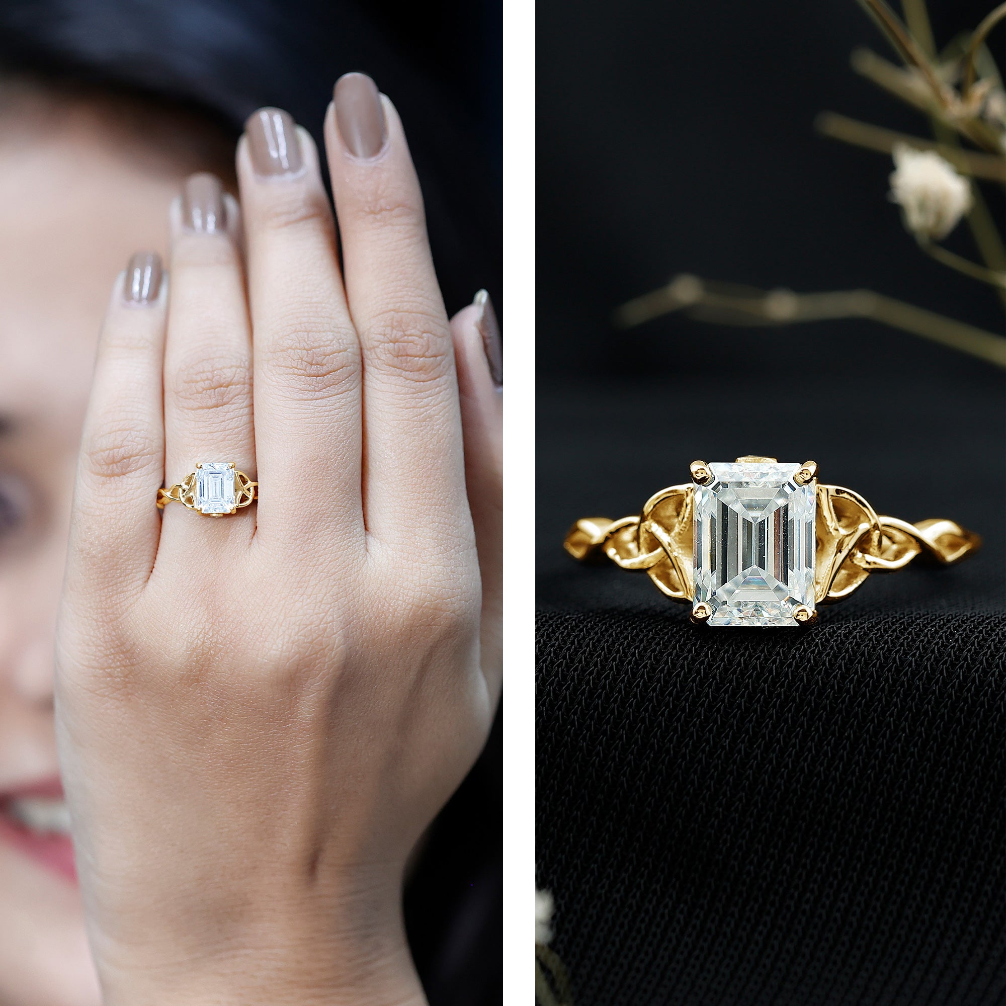 2 CT Moissanite Engagement Ring with Celtic Details D-VS1 - Rosec Jewels