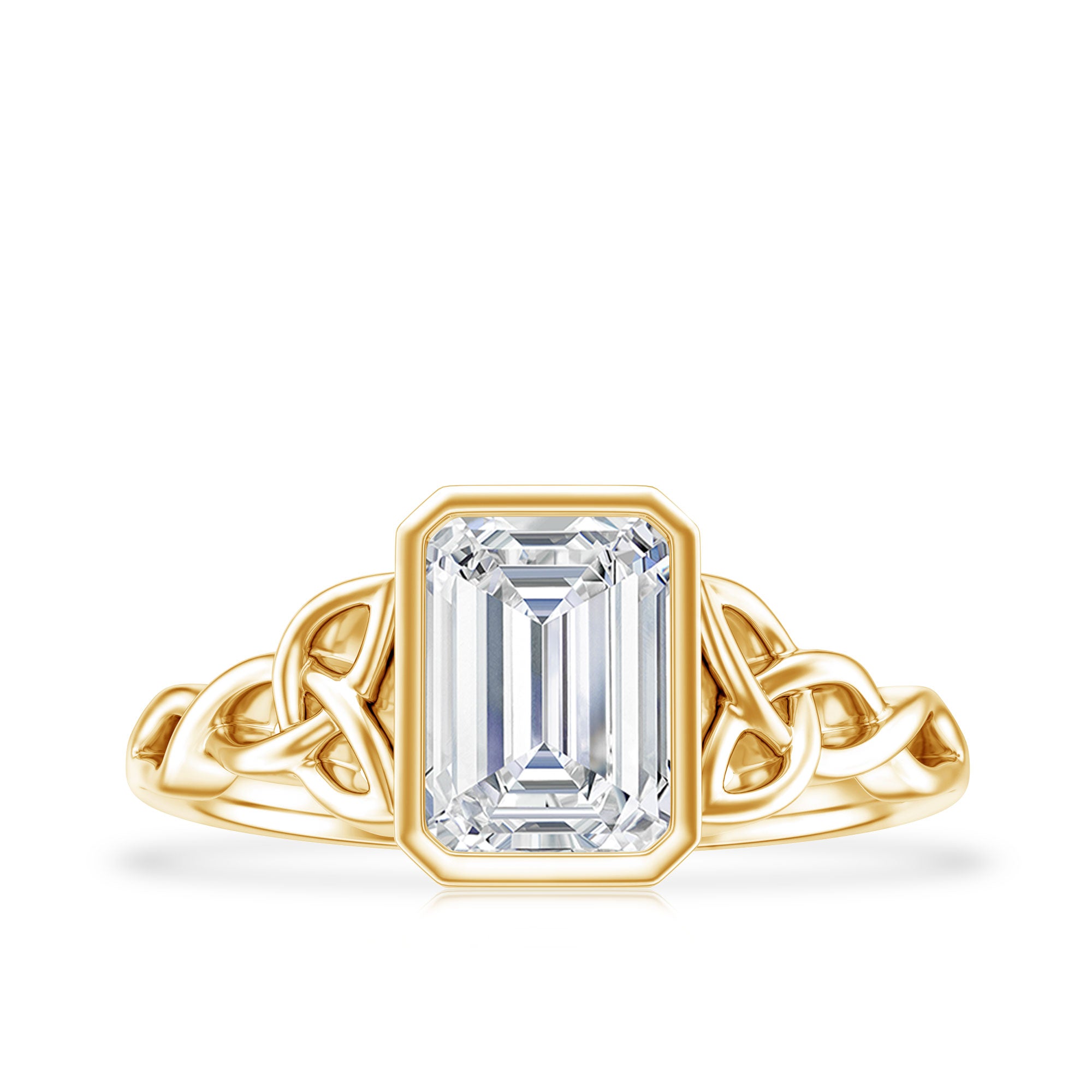 Bezel Set Emerald Cut Moissanite Celtic Engagement Ring D-VS1 - Rosec Jewels