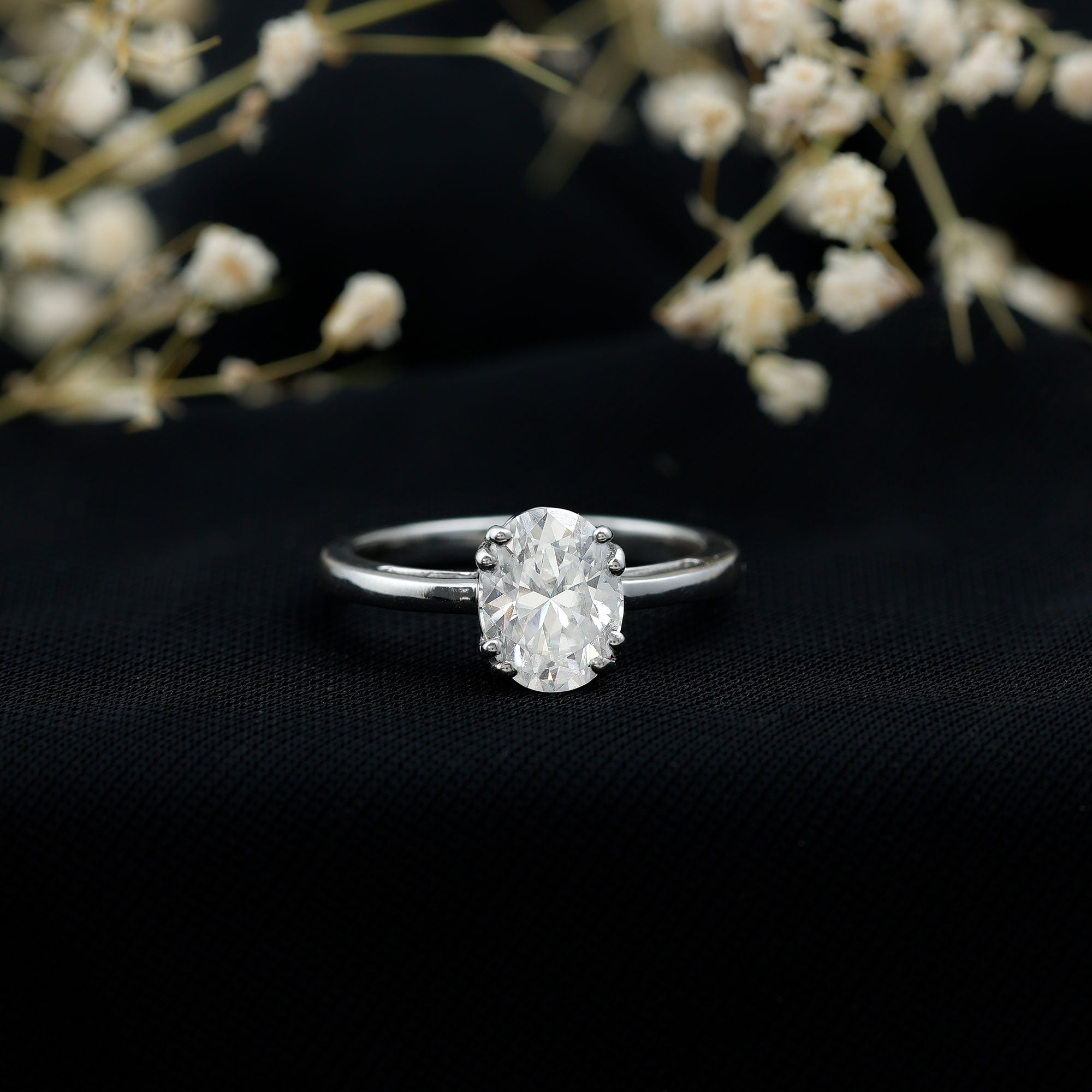 Certified 2 CT Moissanite Oval Cut Engagement Ring D-VS1 - Rosec Jewels