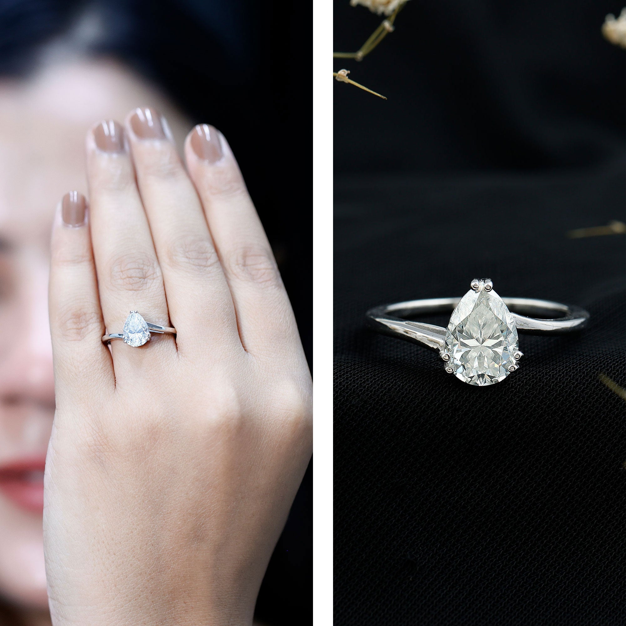 Pear Engagement Ring With Certified Moissanite D-VS1 - Rosec Jewels