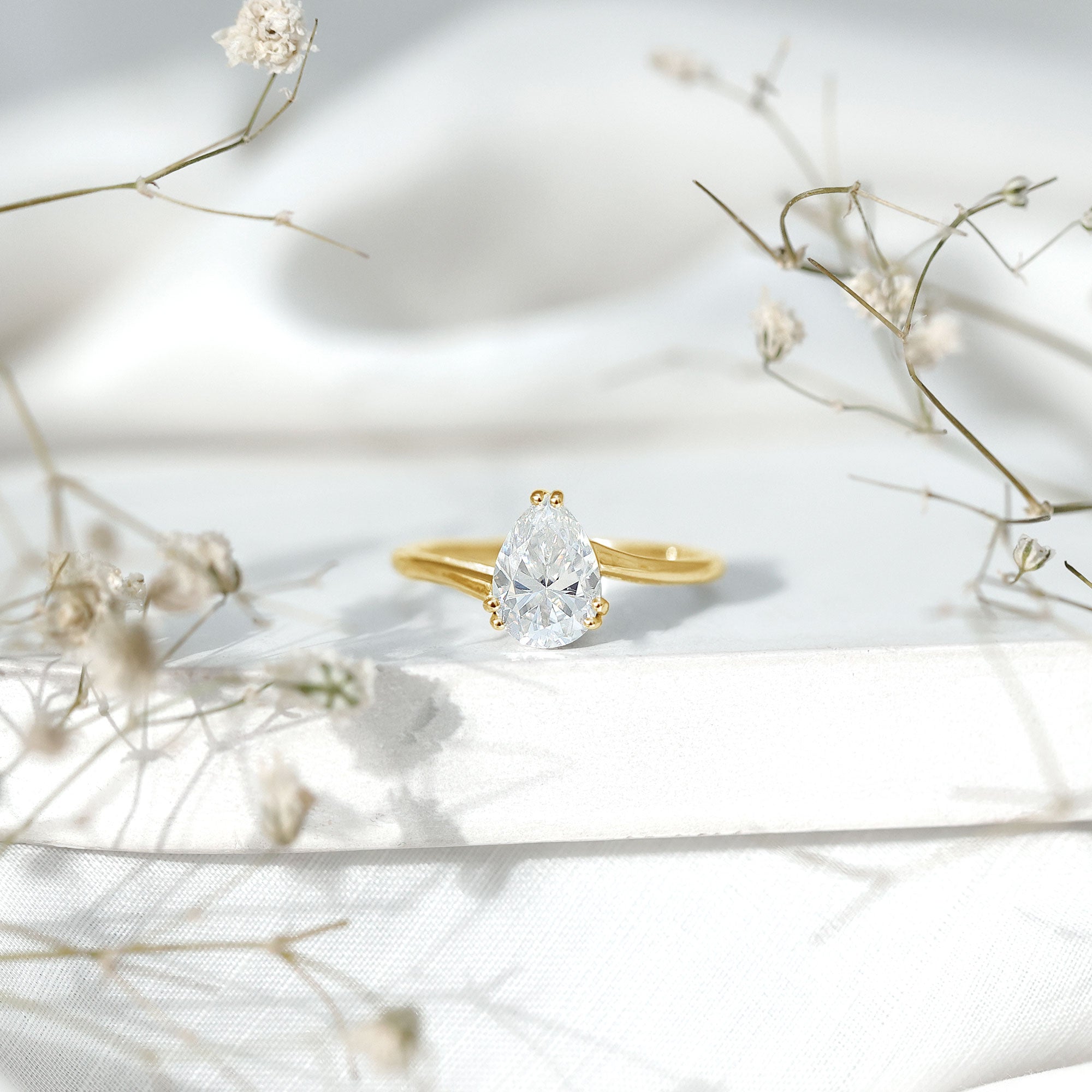 Pear Engagement Ring With Certified Moissanite D-VS1 - Rosec Jewels
