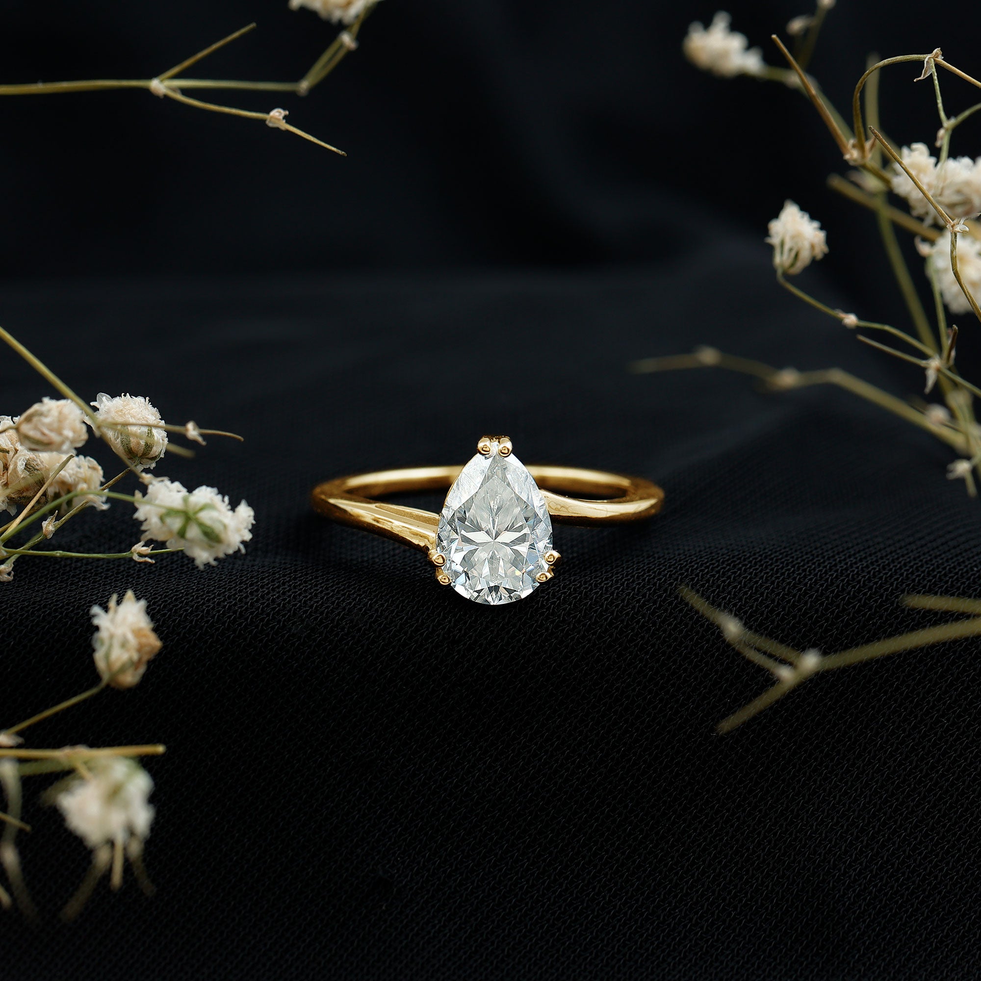 Pear Engagement Ring With Certified Moissanite D-VS1 - Rosec Jewels
