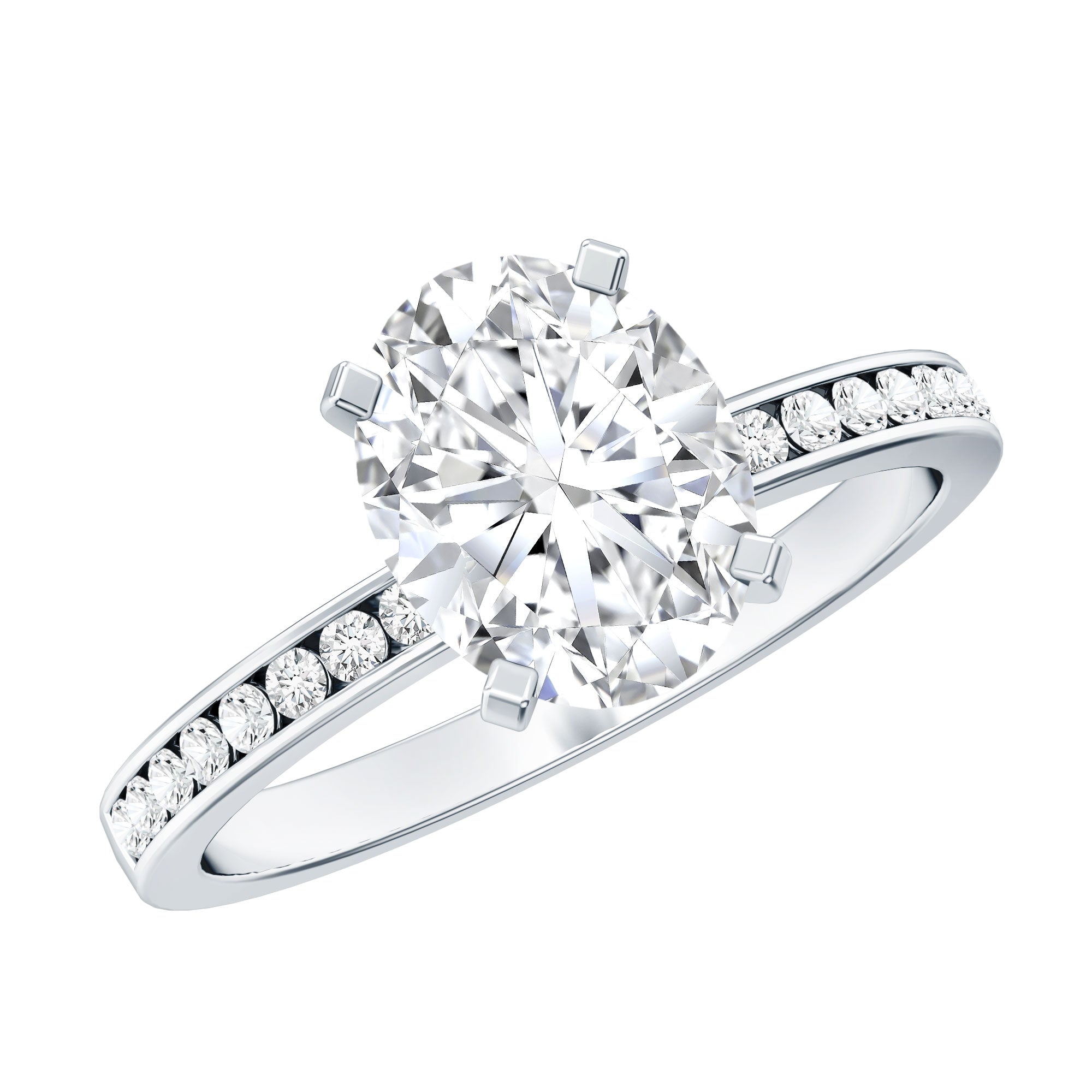 7X9 MM Solitaire Moissanite Oval Engagement Ring with Channel Set D-VS1 - Rosec Jewels