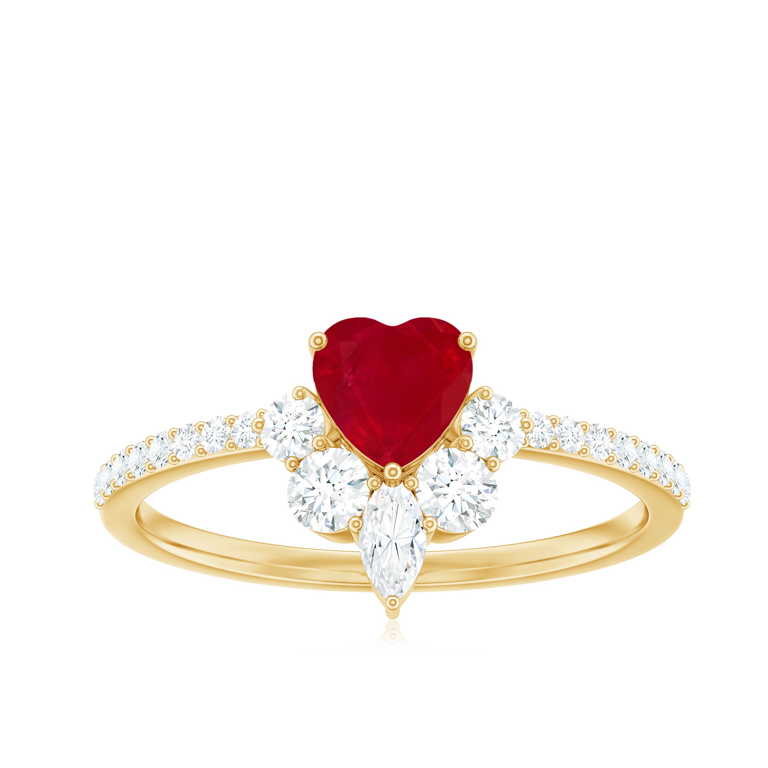 Rosec Jewels-Natural 0.6 Carat Ruby Heart Promise Ring with Diamond for Women