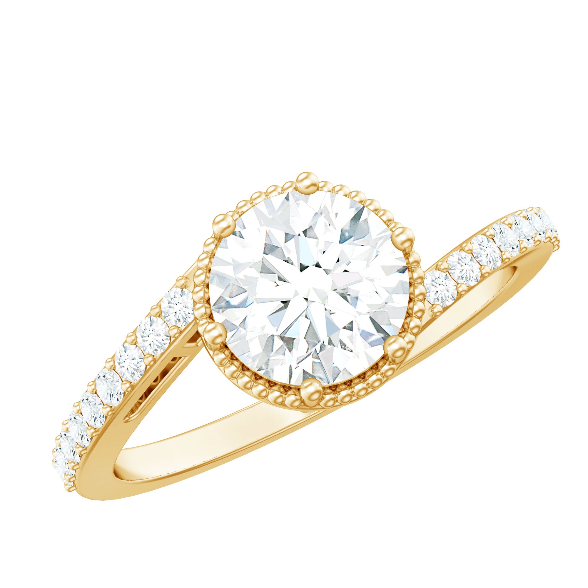 Round Cut Solitaire Zircon Bypass Engagement Ring AAAA - Rosec Jewels